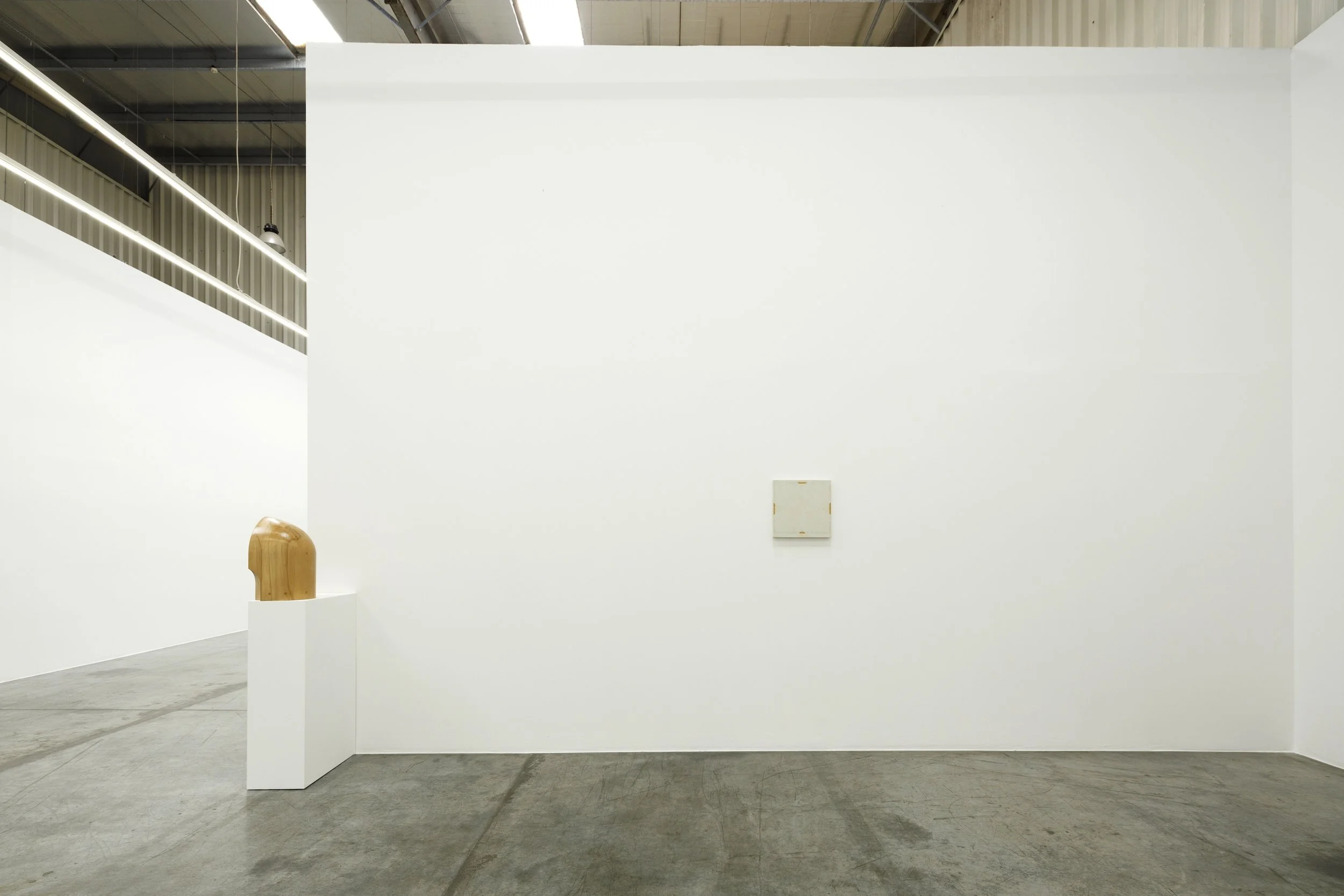  Installation view / The importance of staying quiet / 4. Fahd Burki II.a  R-L Convergence, 2024, acrylics on canvas, 36 x 36 cm &nbsp;/ Bastion, 2024, beech, 46 x 30 x 26 cm   Image courtesy of the artist and Grey Noise. Photo by: Daniella Baptista 