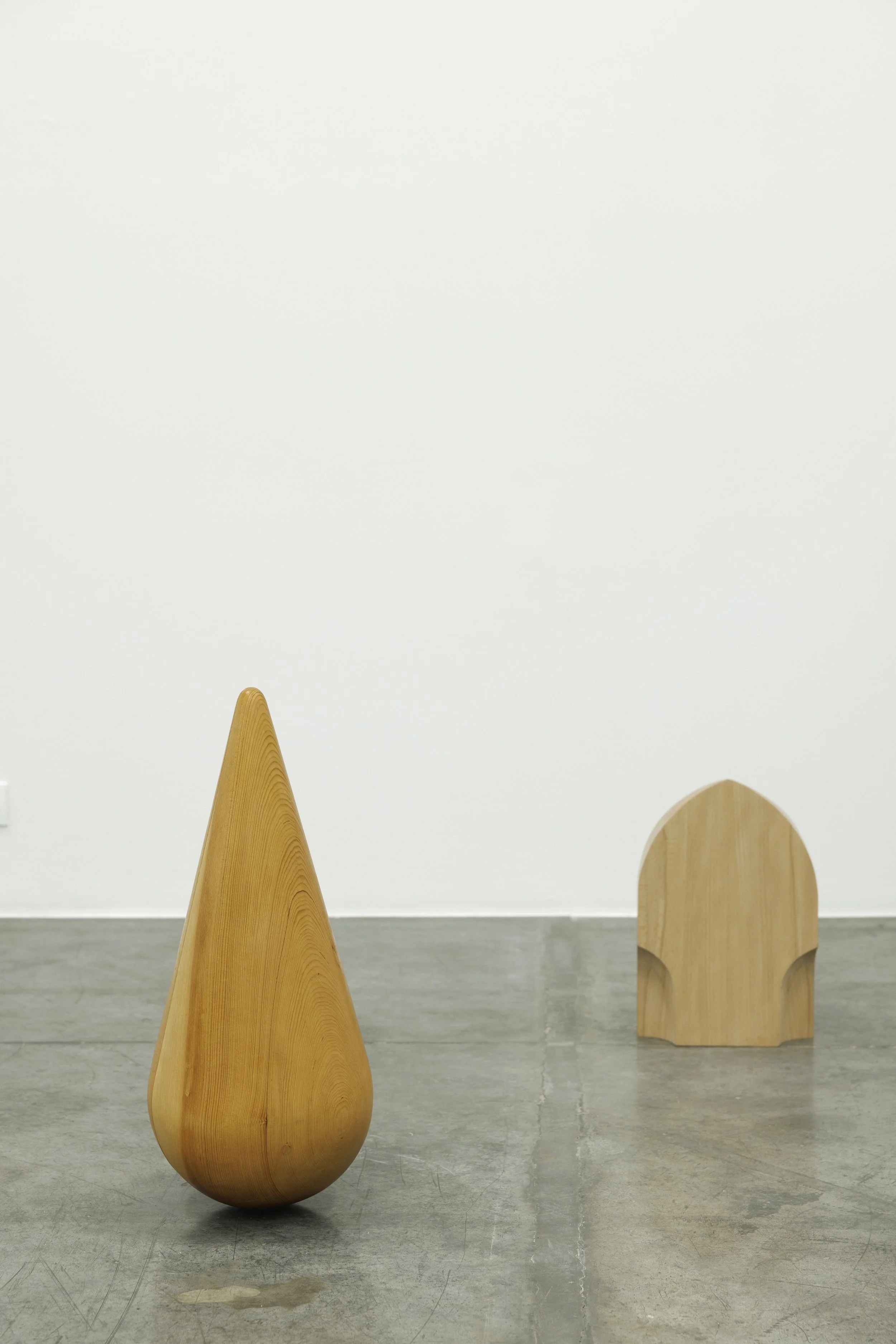  Installation view / The importance of staying quiet / 5. Fahd Burki II.b  L-R  Seed, 2025, cedar and beech, 75.5 × 30 cm&nbsp;&nbsp;&nbsp;&nbsp;&nbsp;  /  Bastion, 2024, beech, 46 x 30 x 26 cm   Image courtesy of the artist and Grey Noise Photo by: 