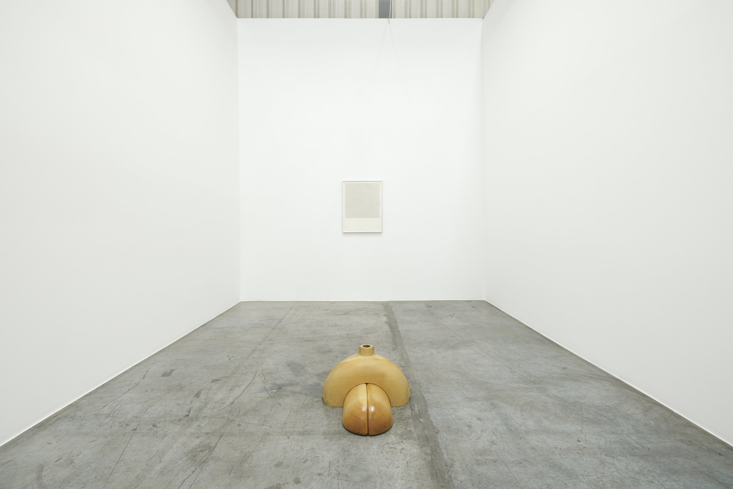  Installation view / The importance of staying quiet / 5. Fahd Burki II.b  Hearth, 2024, cedar, 91 x 60 x 36 cm  /  Kiva, 2024, acrylics on paper, 76.5 x 57.5 cm   Image courtesy of the artist and Grey Noise Photo by: Daniella Baptista 