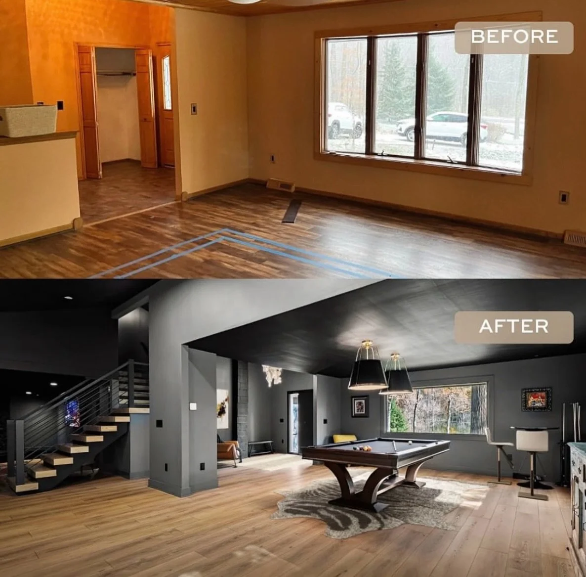 Before &amp; Afters of our moody Richfield renovation project 😍 

Are you thinking of renovating or building an addition? Visit mancusohomes.com

#renovations #remodel #interiordesign #moody #homedesign