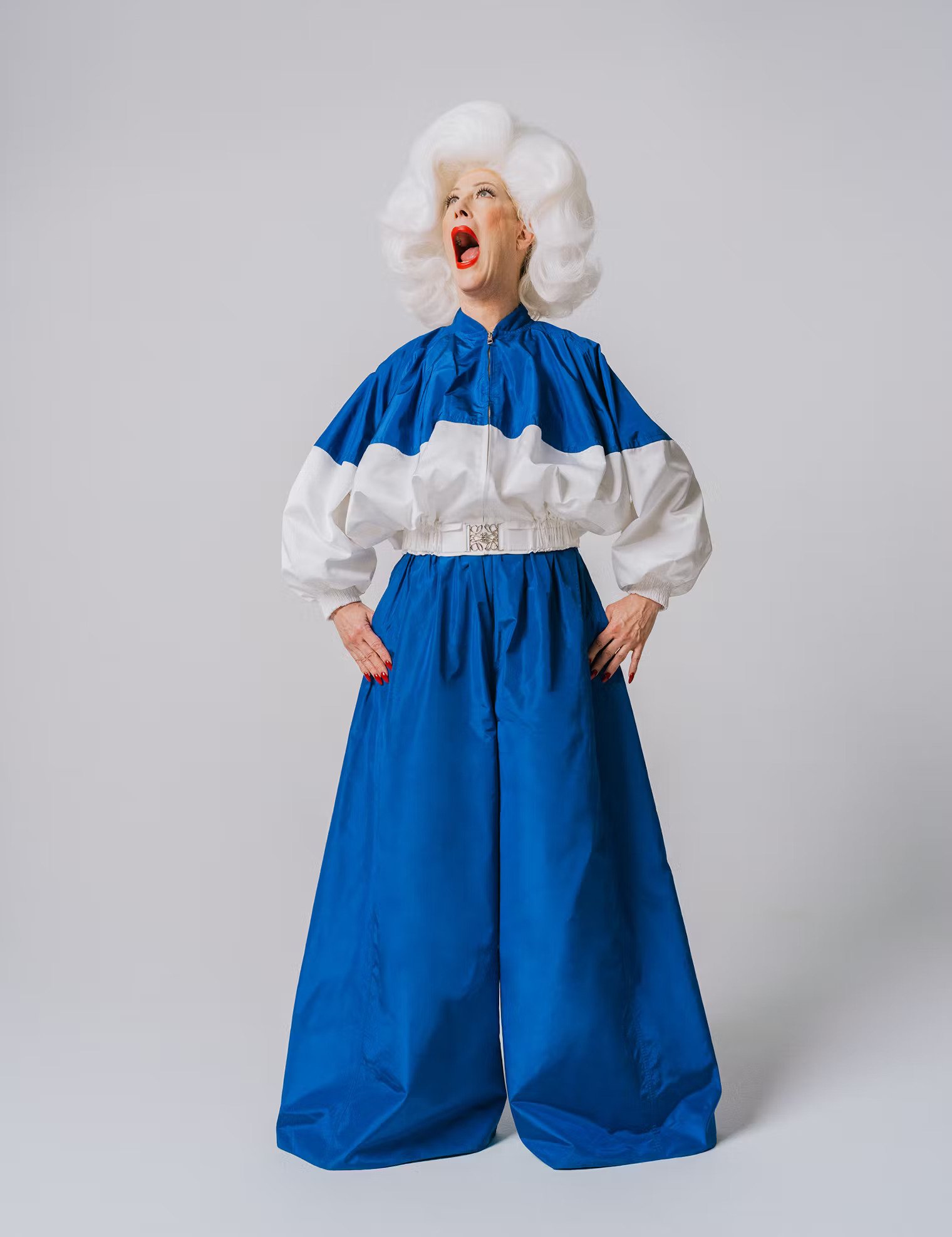 Spring 2022
“Volume equals power,” Anderson says. “When you look at this tracksuit, when you see that blunt line against a gray landscape on a gray day, you’re not going to miss it. And I feel like, as in life, it’s better that you don’t miss it.”