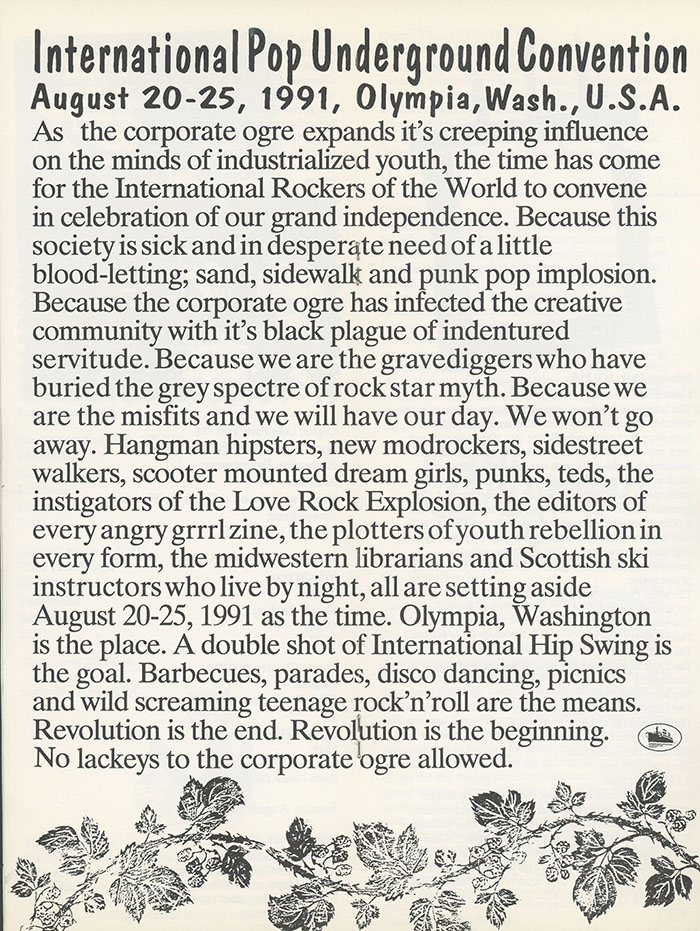 A page from the program of the International Pop Underground Convention