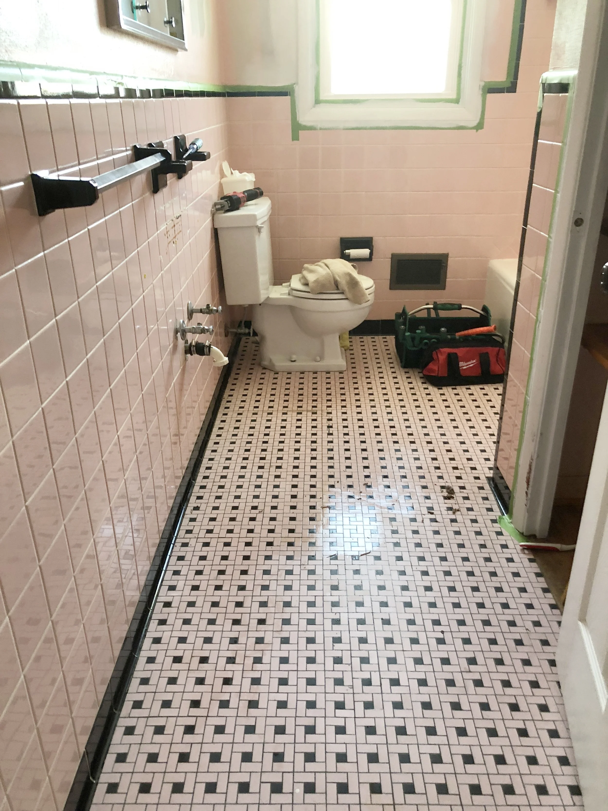 pink tile bathroom DIY refresh