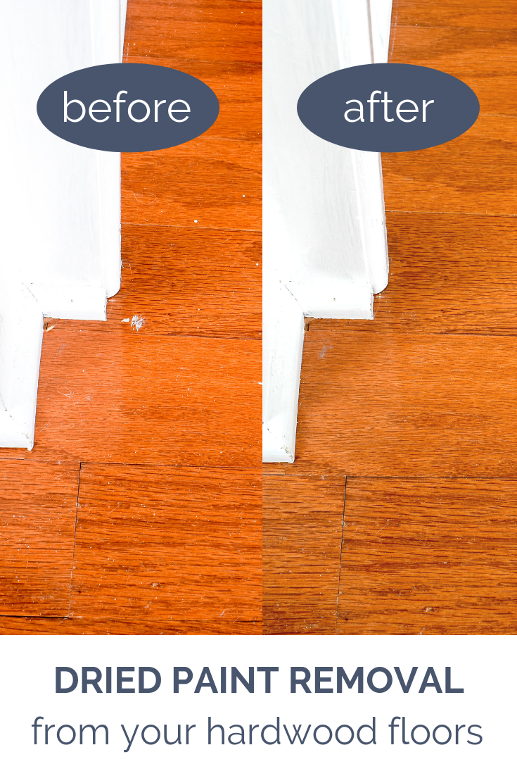 The easiest method for removing dried paint and stain from finished wood floors and furniture.