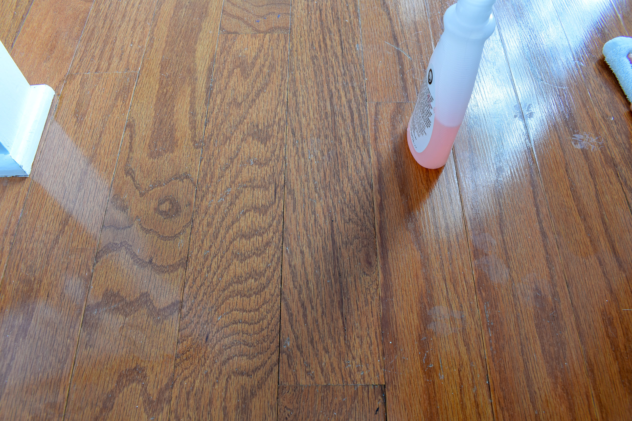 The easiest method for removing dried paint and stain from finished wood floors and furniture.