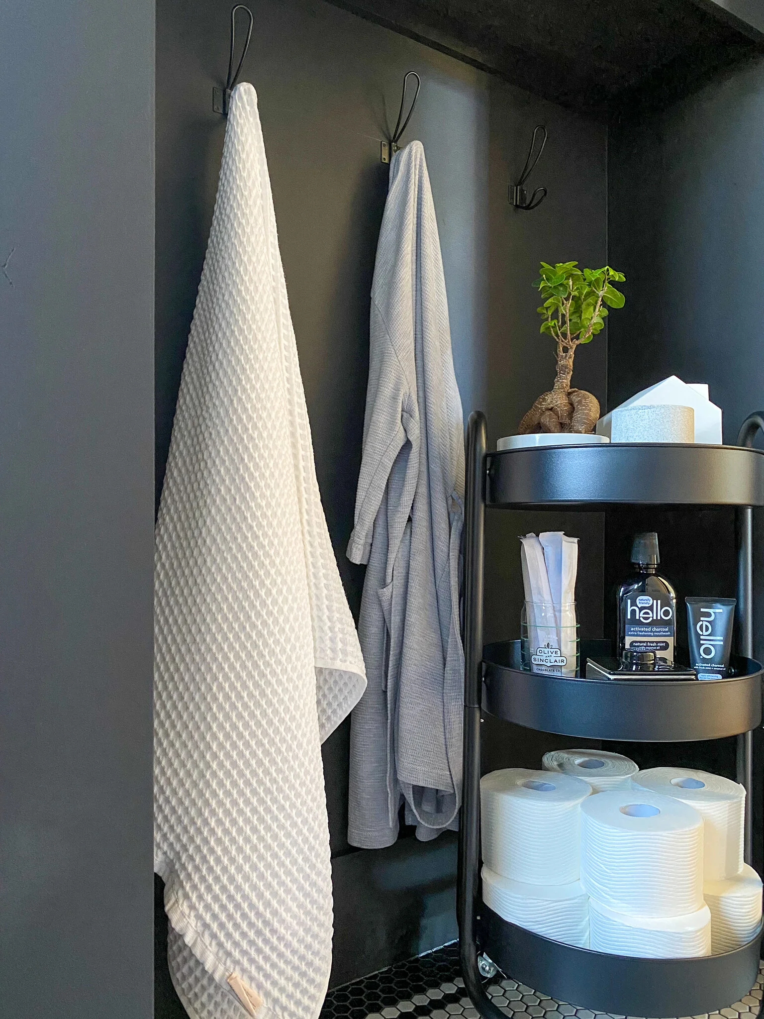 guest bathroom storage details