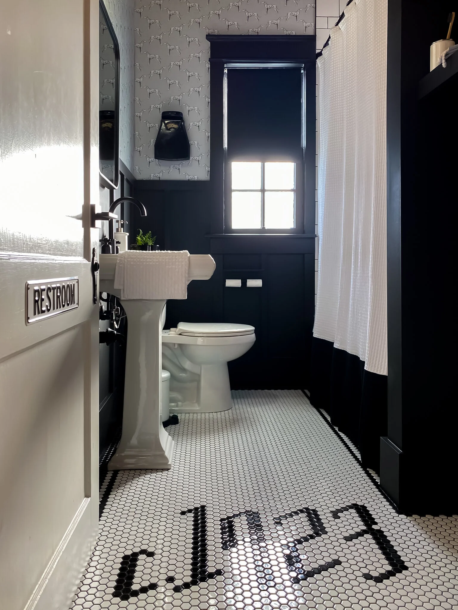 Black Bathroom with White Accents