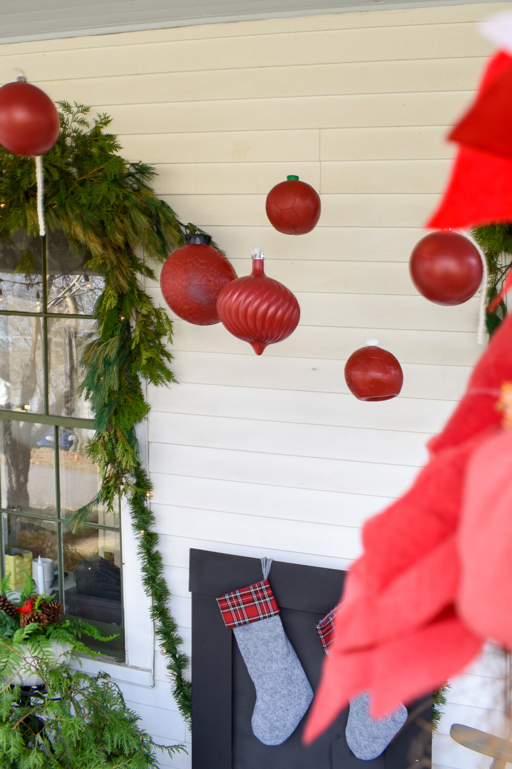 Christmas Porch Decorations: Oversized Ornament Diy (From Trash!) — T.  Moore Home Interior Design Studio