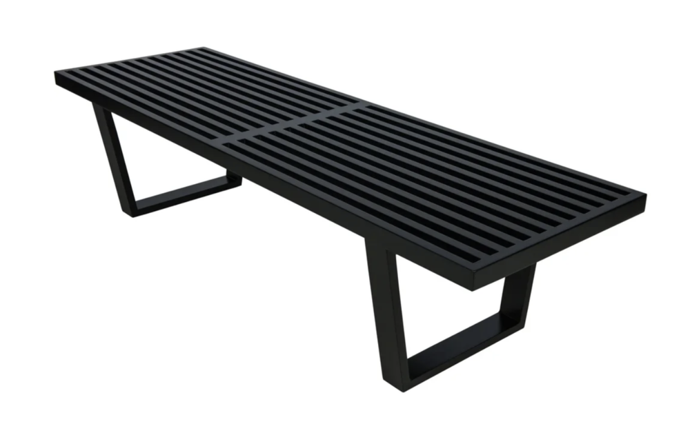 black slatted wood bench