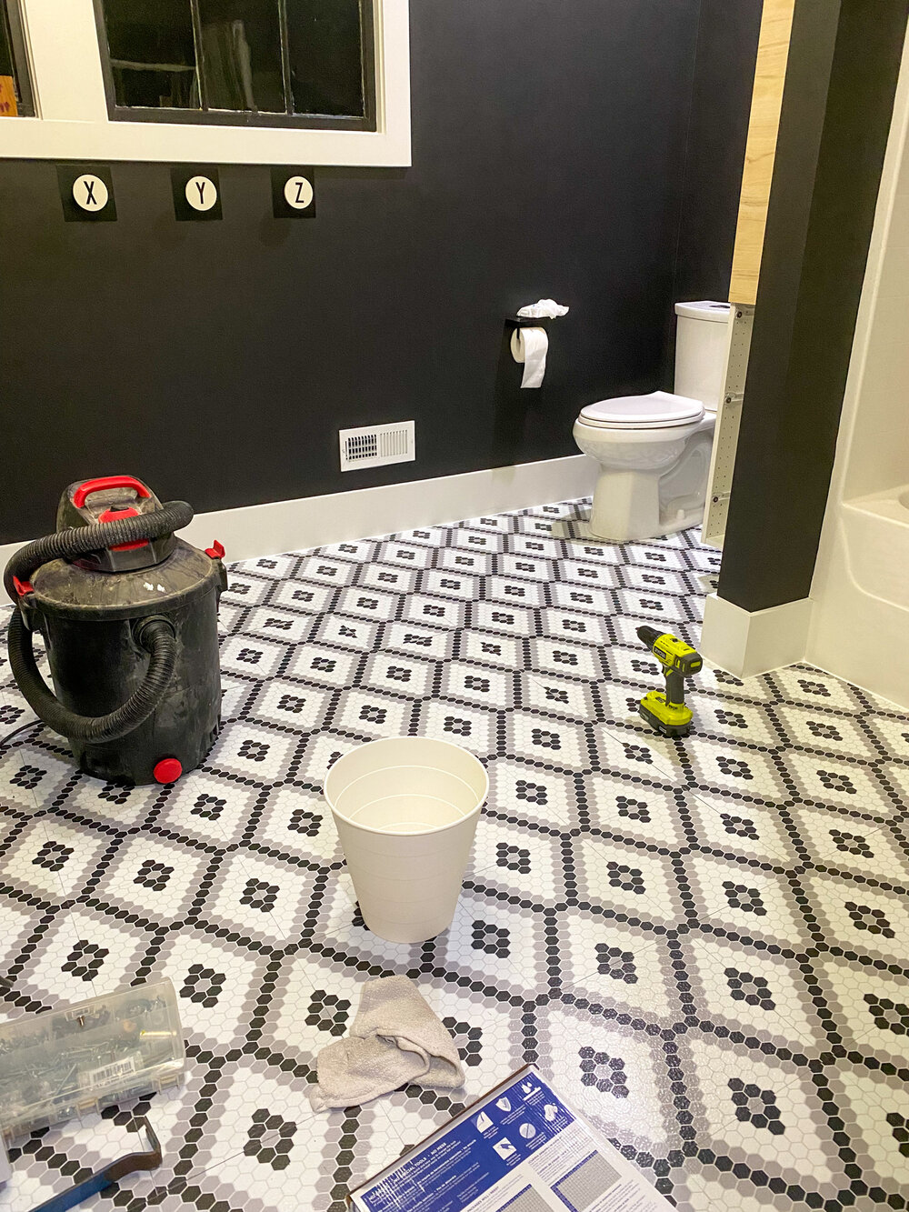 modern vinyl tile installation bathroom