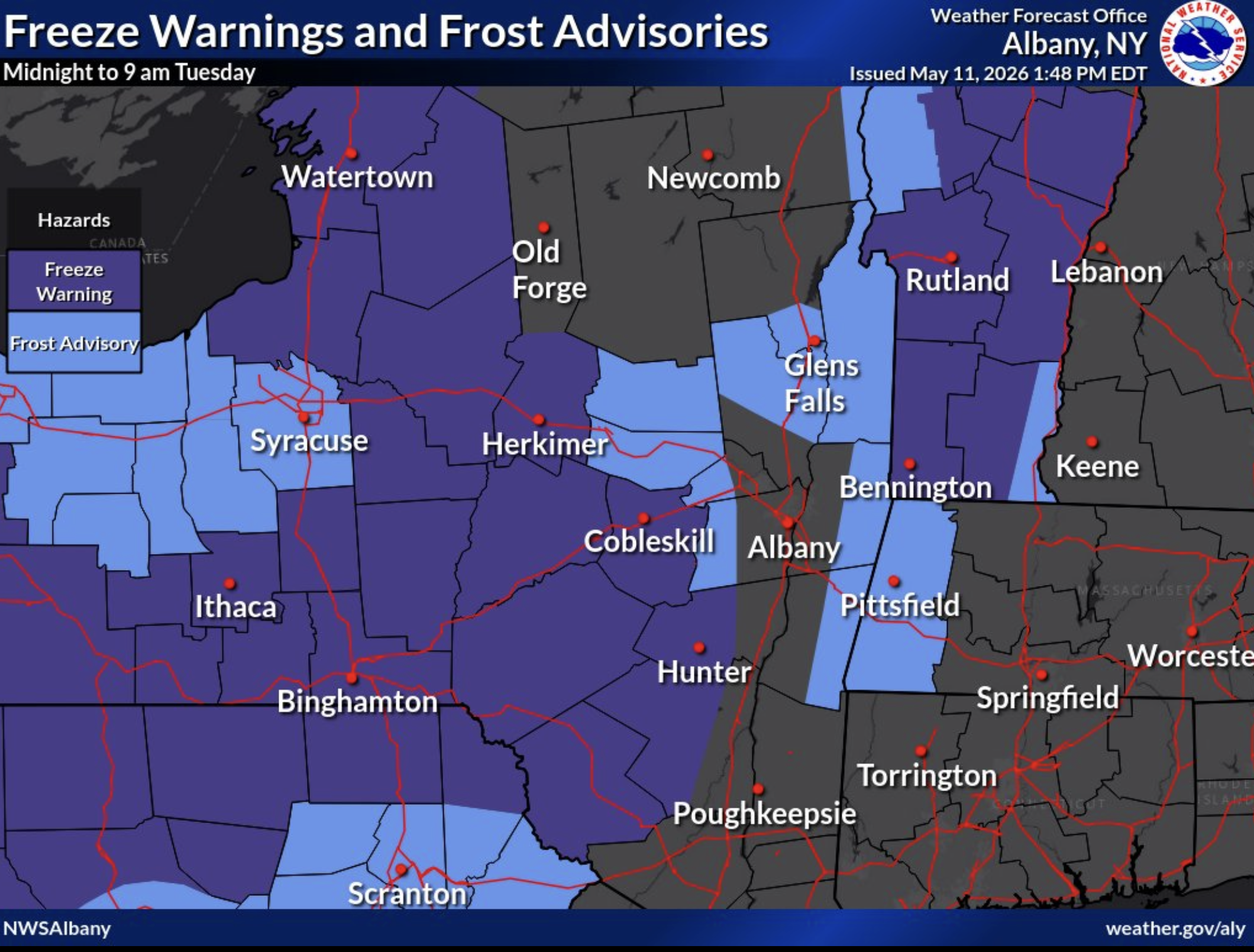 Freeze warnings return tonight for parts of region
