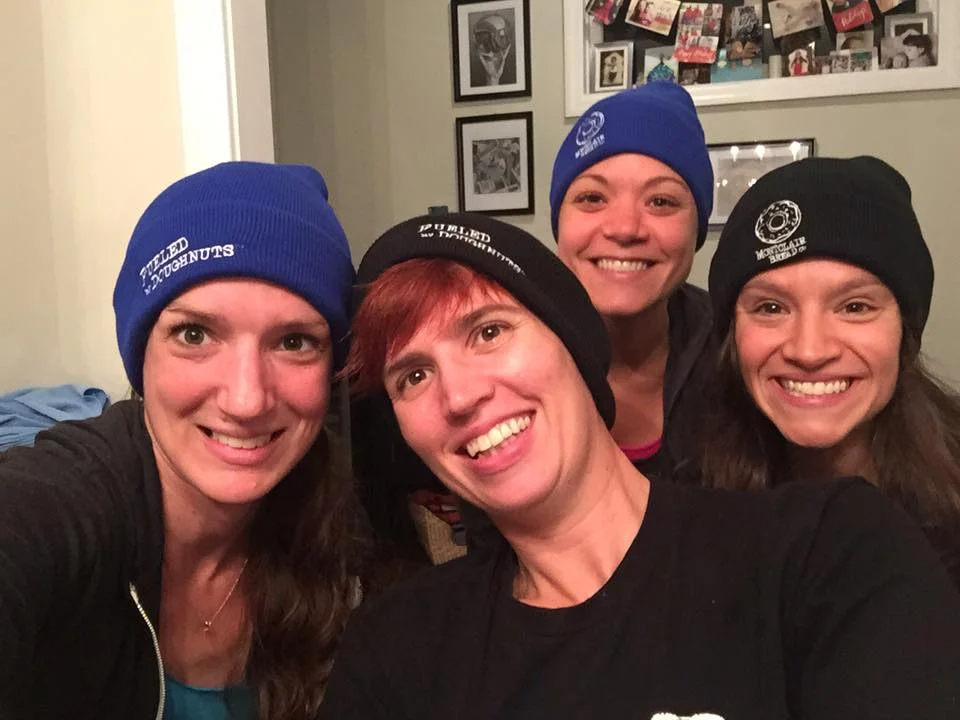 November 2015: Fueled by Doughnuts Running Club founders Anne Arthur, Me, Anne Perry &amp; Cara Constantino during one of many planning meetings. Not pictured: Ryan Trimmer