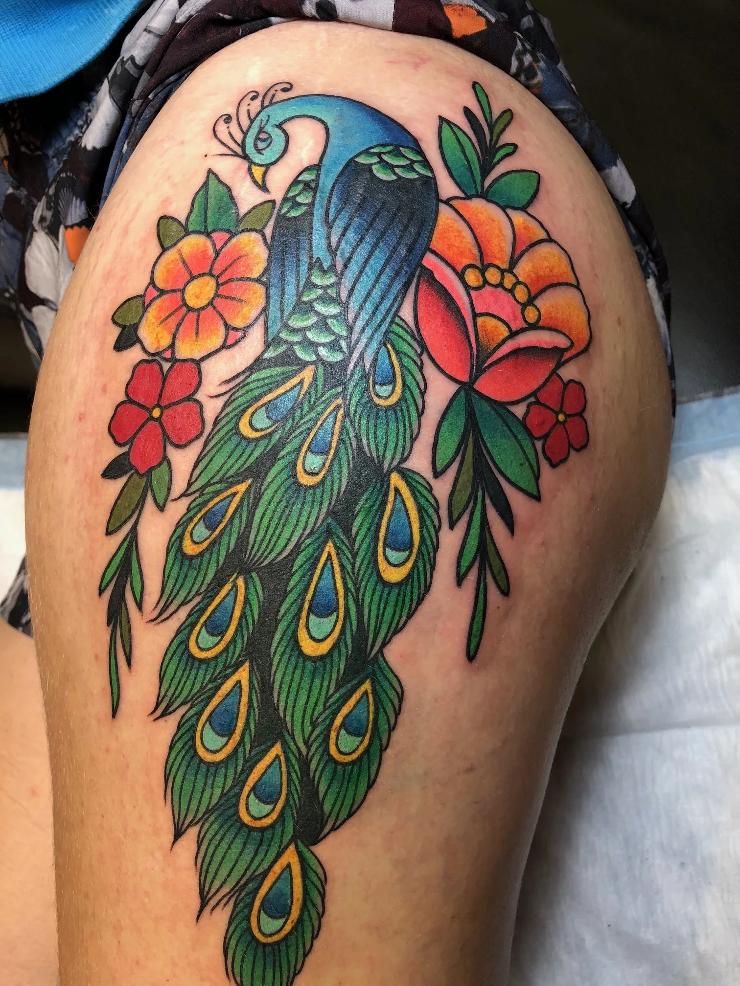 Completed Peacock on my left thigh