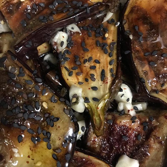 Roasted and marinating eggplant for grain bowls, graze boards, sammies, my mouth...