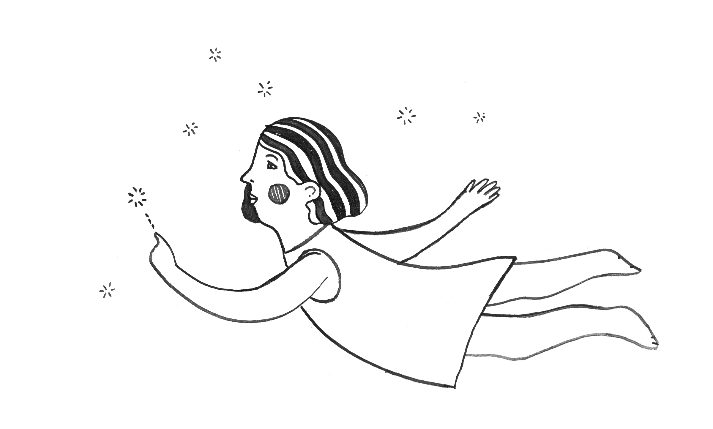 I sketched this quick little Star Gazer in my notebook and felt really inspired, so I whipped out my watercolour pad and made the drawing below.