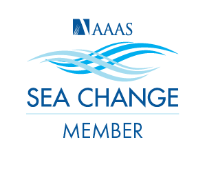 The SEA Change logo (navy blue AAAS logo above two toned blue wave graphic about navy blue SEA Change in all caps) is above a light blue line with Member in all caps below in navy blue lettering