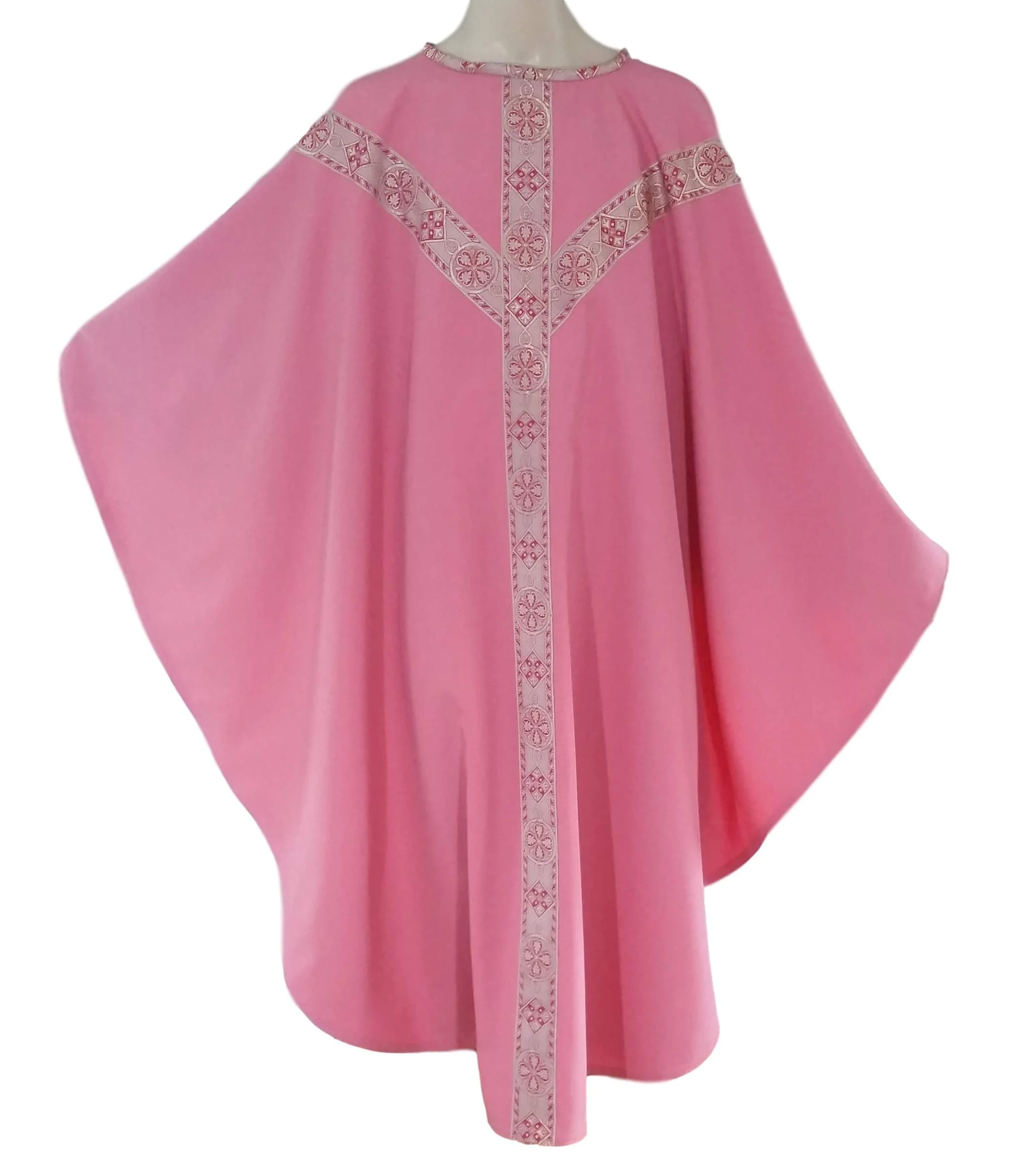 CH-123 Rose Chasuble with Rose Metallic Gold Cross Traditional Banding