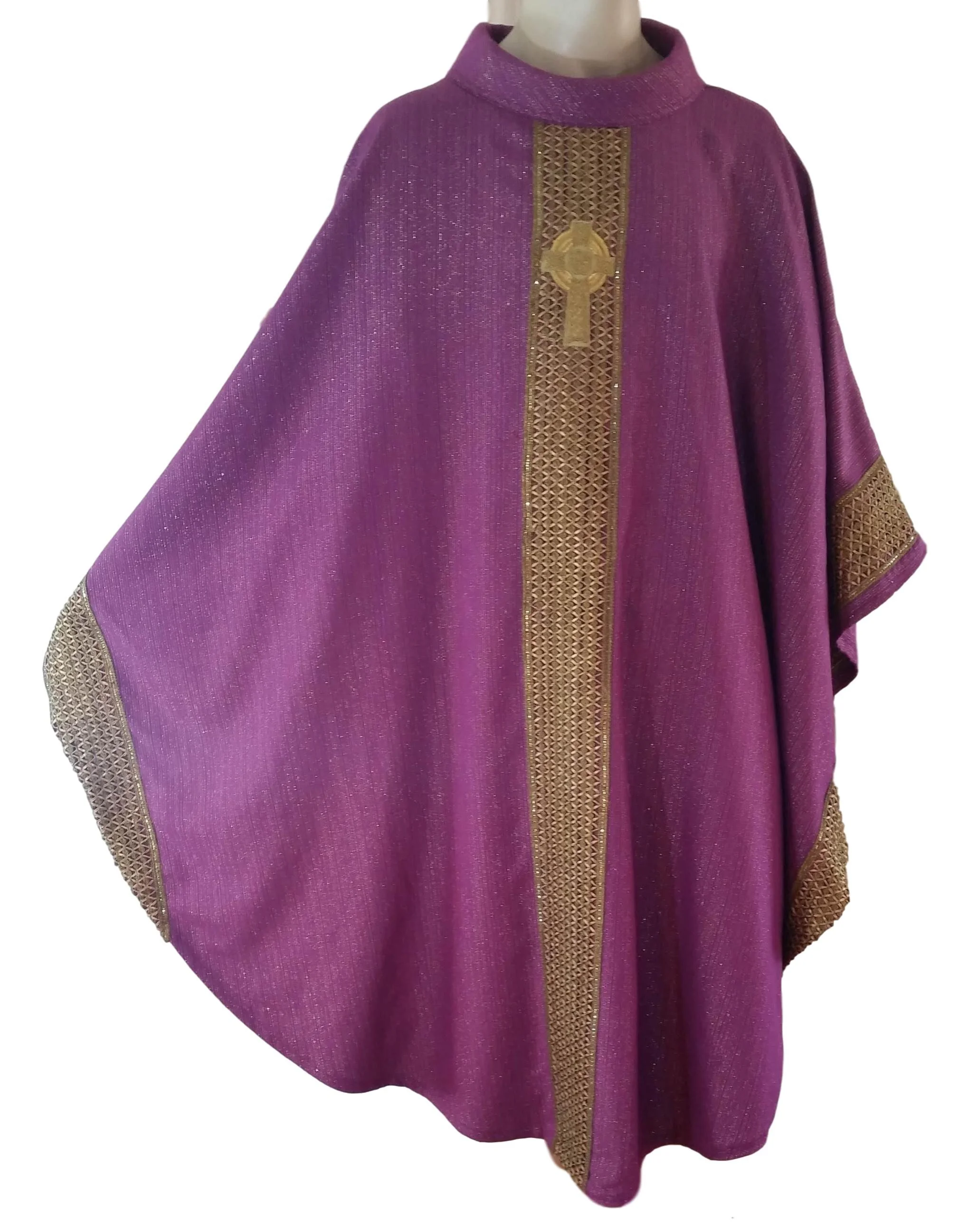 CHR-121-Violet Purple  Chasuble W Gold Lurex Chasuble Unusual Metallic Gold Trim