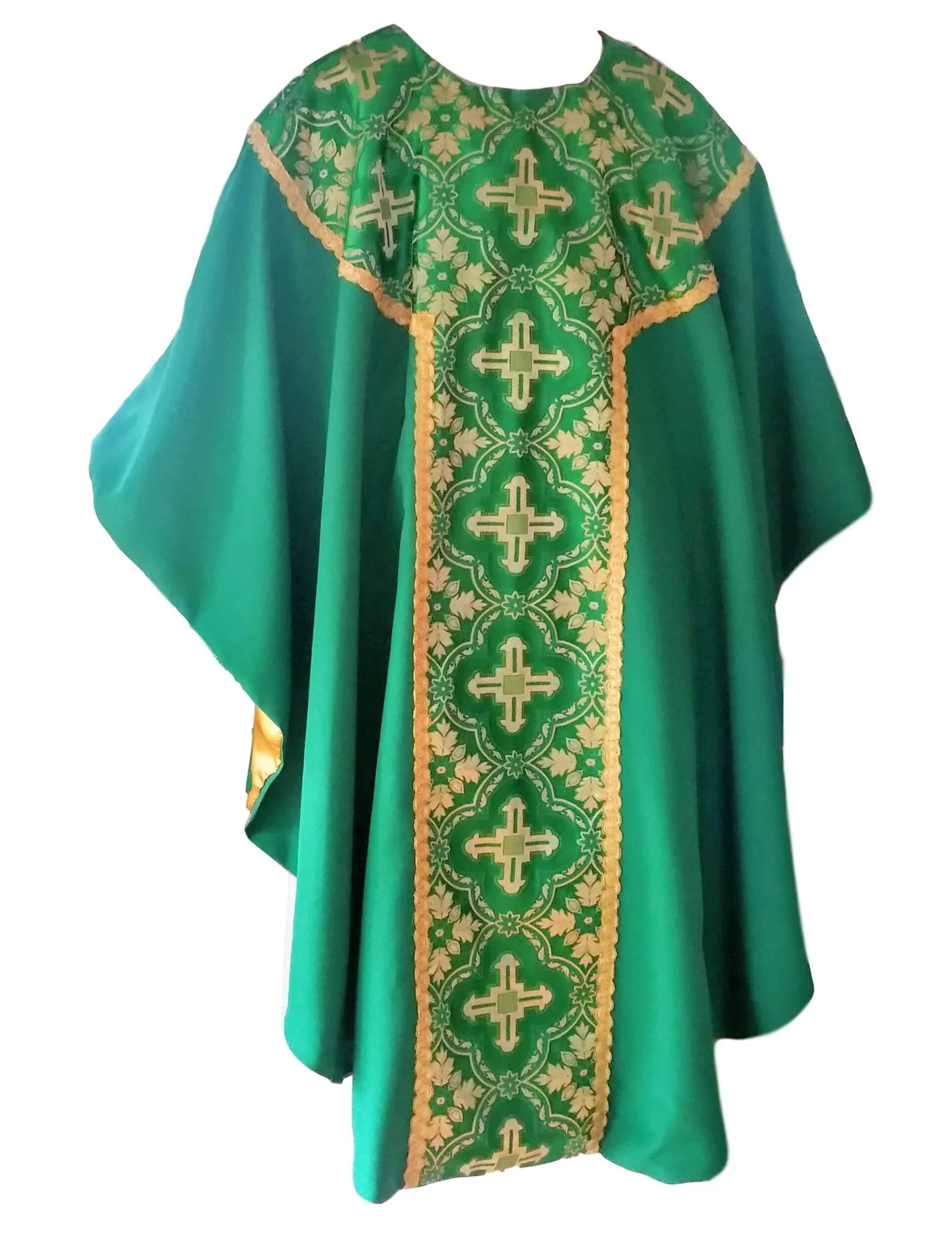 Ch 132 Green Chasuble With One Piece Orphrey With Circular Yoke In Gabriel Patterned Fabric Hosanna Vestments And Altar Linens Ch 132 Green Chasuble With One Piece Orphrey With Circular Yoke In Gabriel Patterned Fabric Hosanna Vestments And Altar Linens