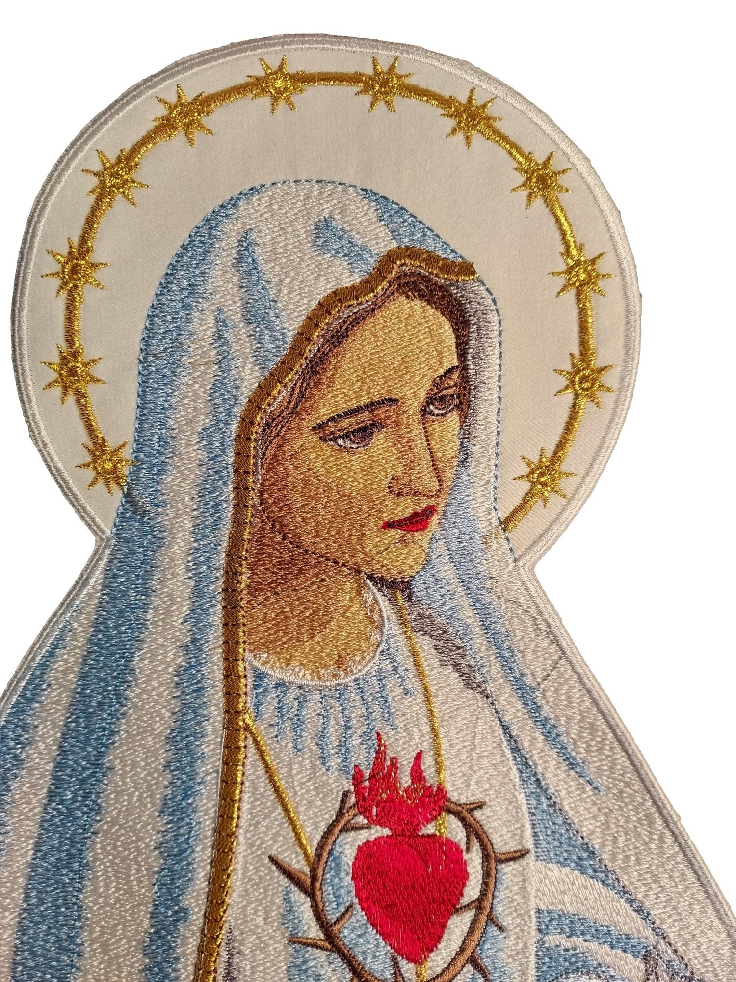 Mother Mary Embroidered Applique with Sacred Heart & Lilies