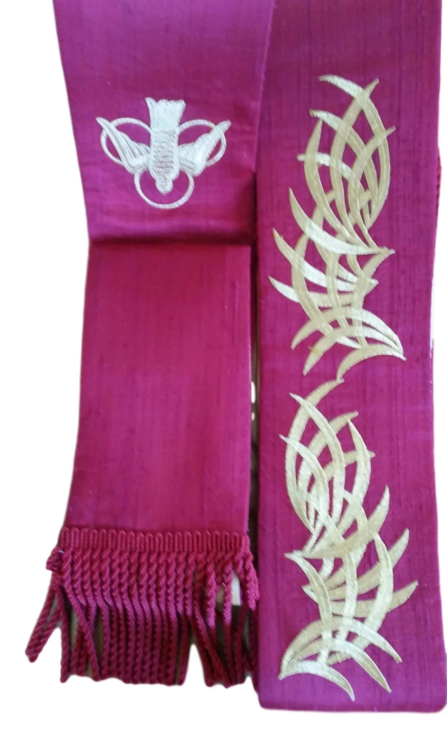 Red Silk Stole w Dove &amp; Flames