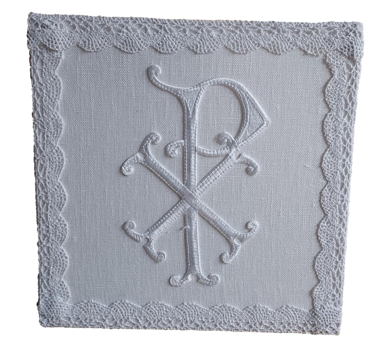 CP-204 White Chi-Rho Appliqué Chalice Pall Pax Symbol Chalice Pall