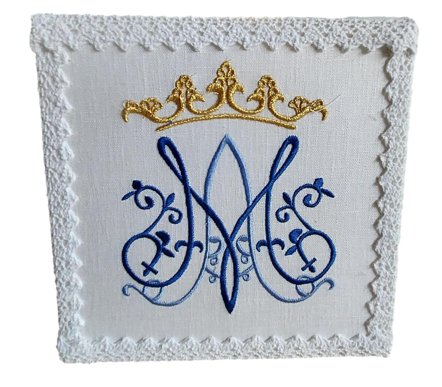 CP-231 Marian Chalice Pall with MA Initials & Crown Auspice Maria Monogram.