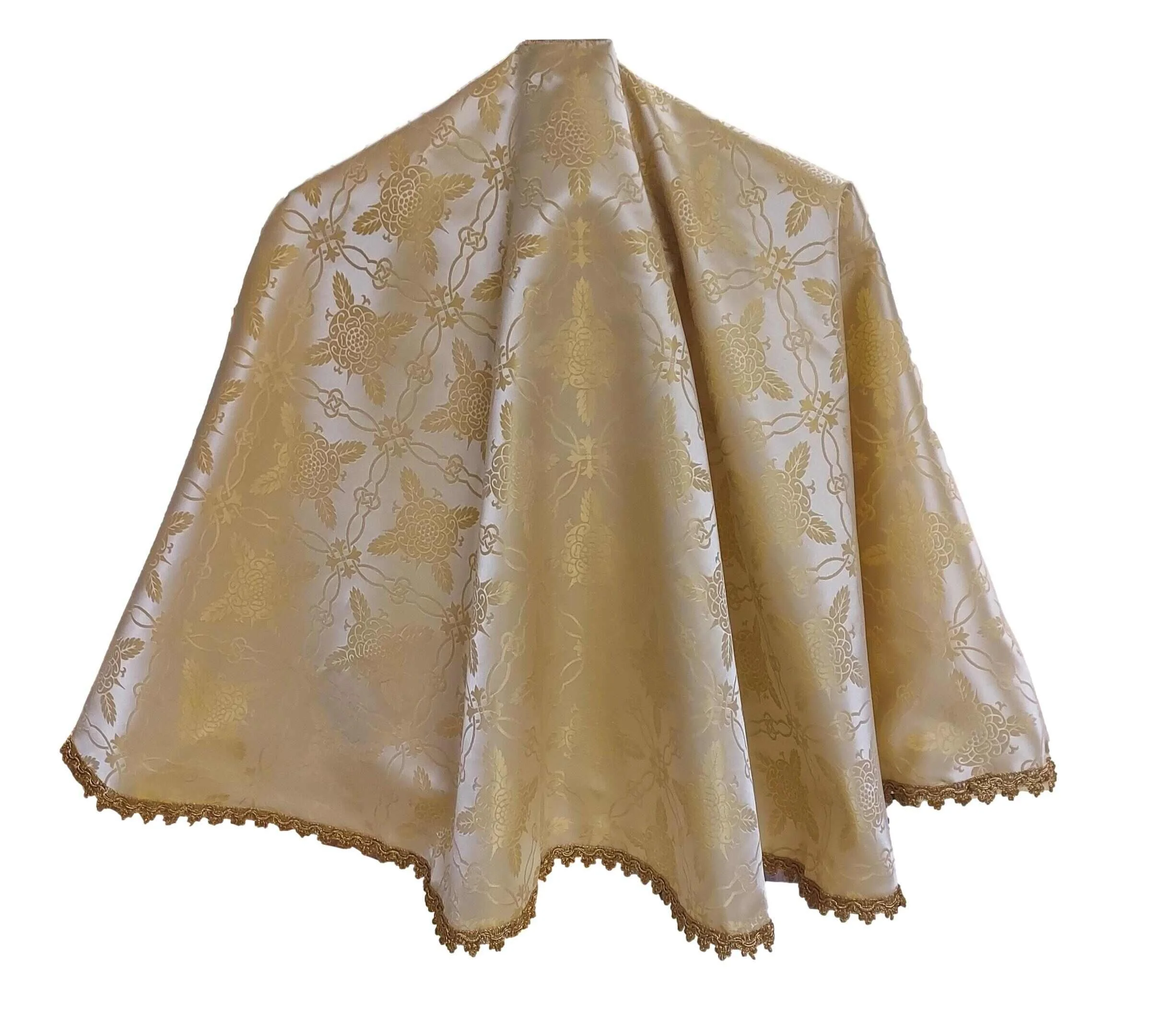 V-108 Monstrance Veil White & Gold Cross Pattern Lined in White Matte Satin