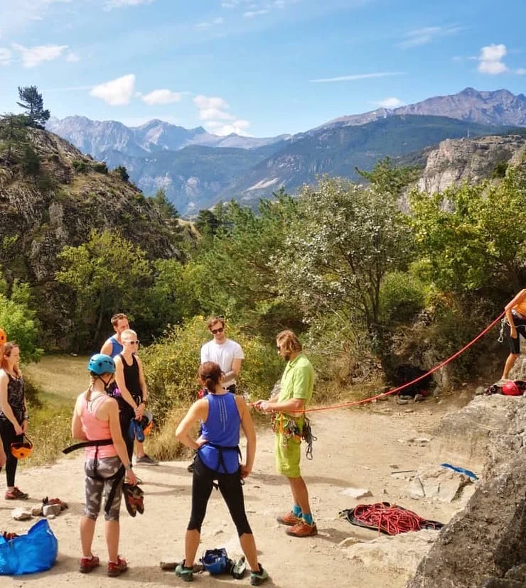 Our climbing instructor helping everyone get started climbing outdoors.