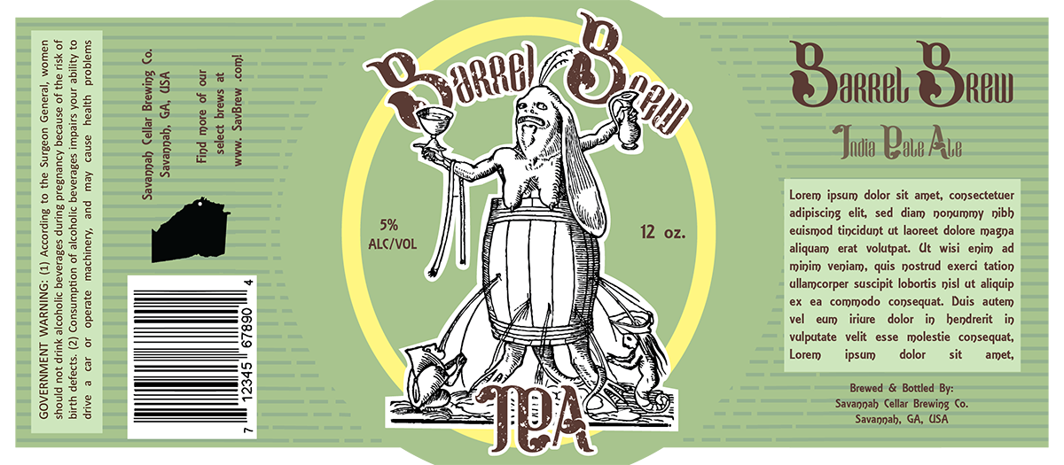 Full label for printing with Lorem Ipsum as holder for IPA description
