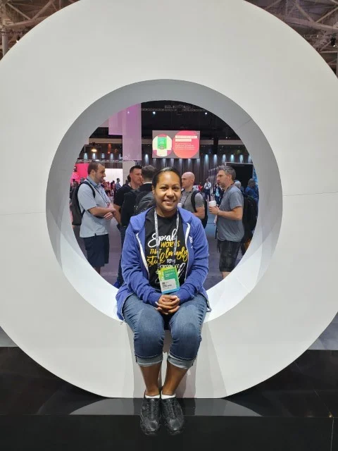 I came here alone, but I find that people are pretty friendly at conferences, and it’s no big deal to ask someone to take your pic.