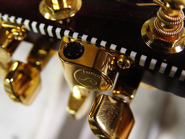 NICE EXTREME DETAIL OF SCHALLER TUNER AND BOUND HEADSTOCK