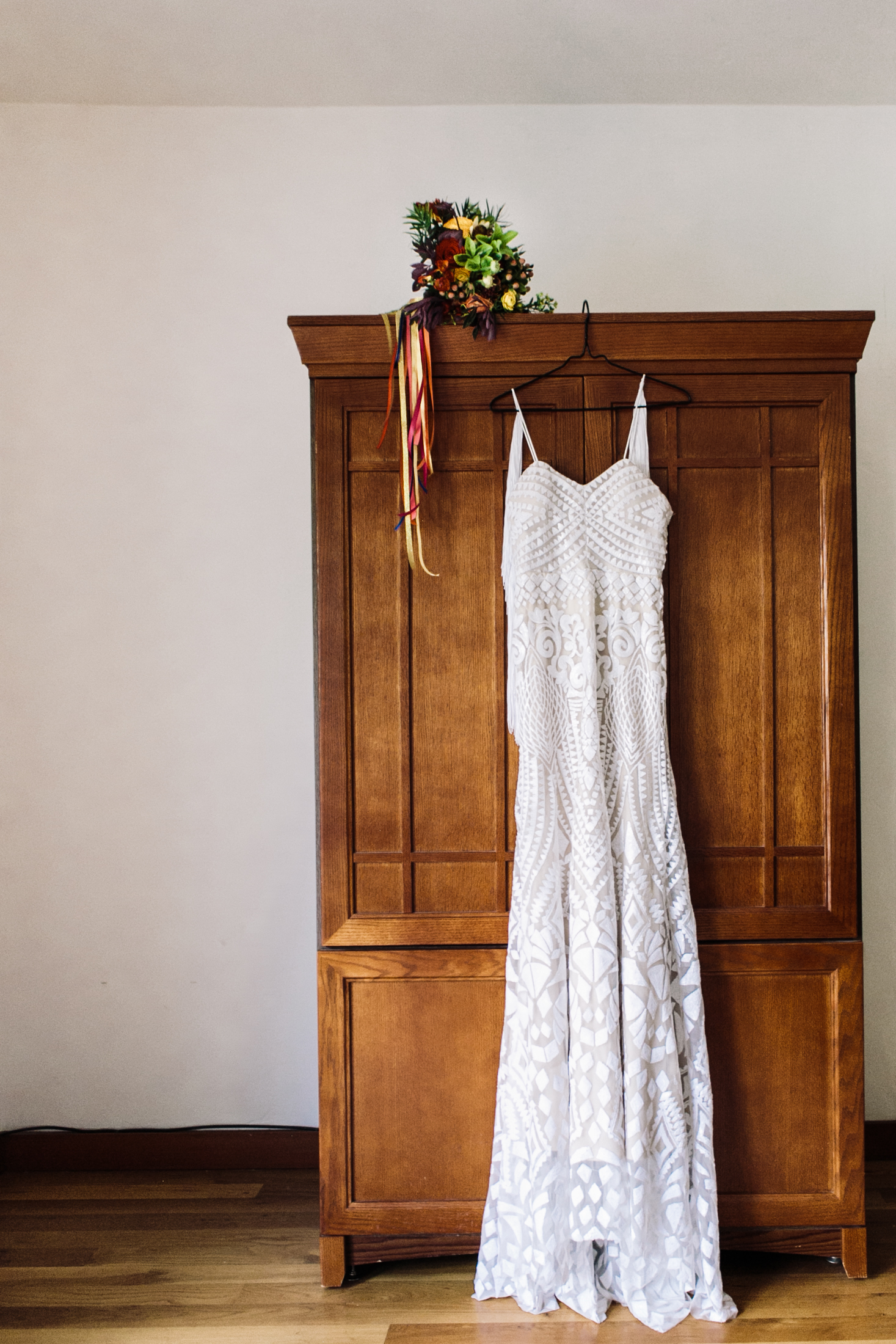 Vibrant Bridal bouquet and dress