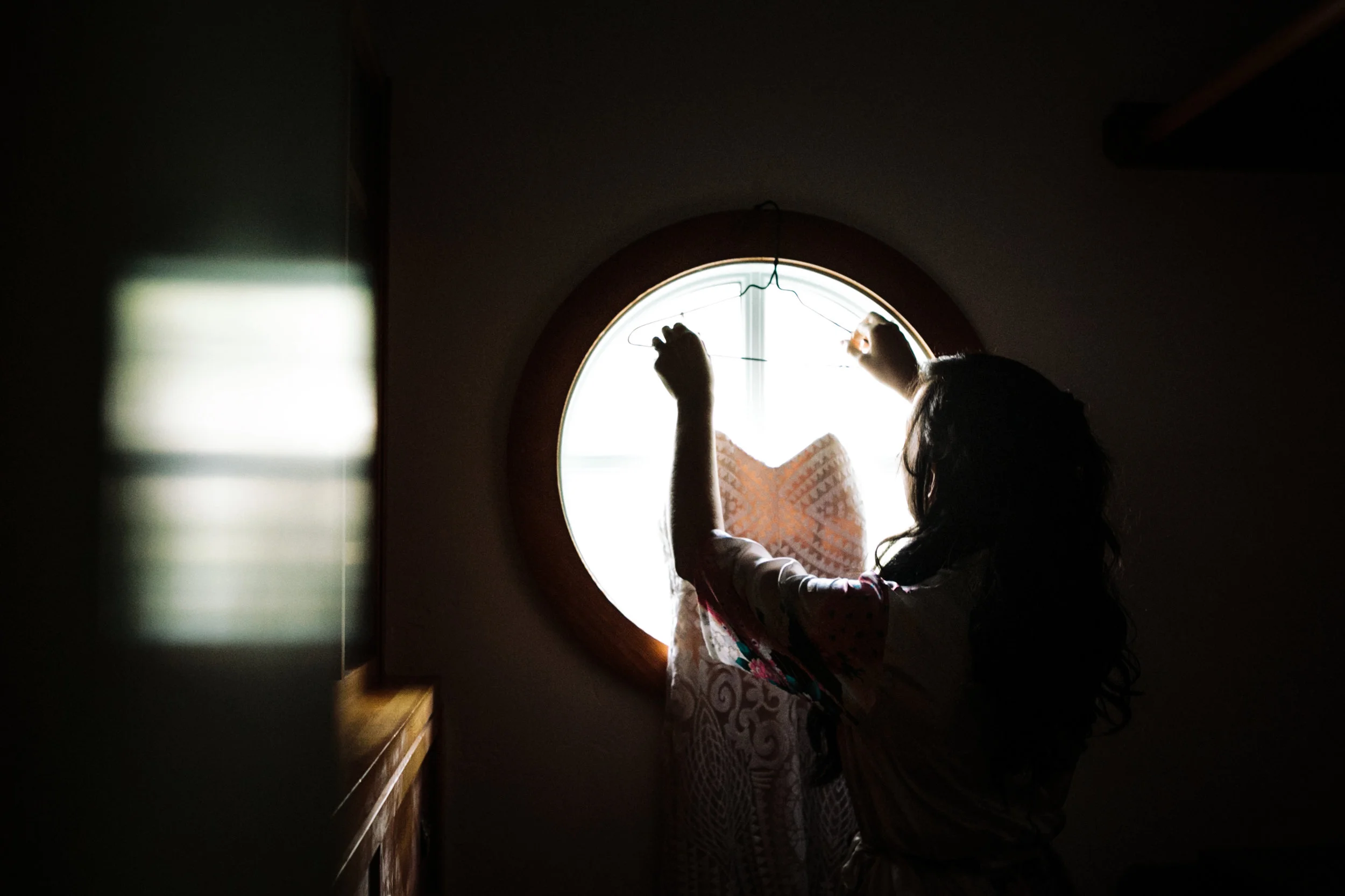 Bride Reaches for dress