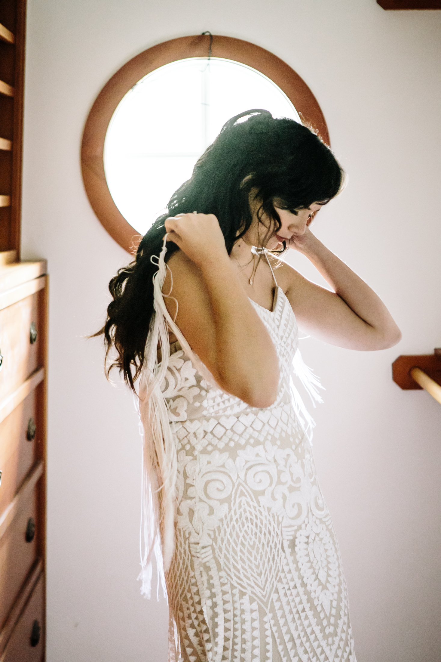 Bride wearing custom dress