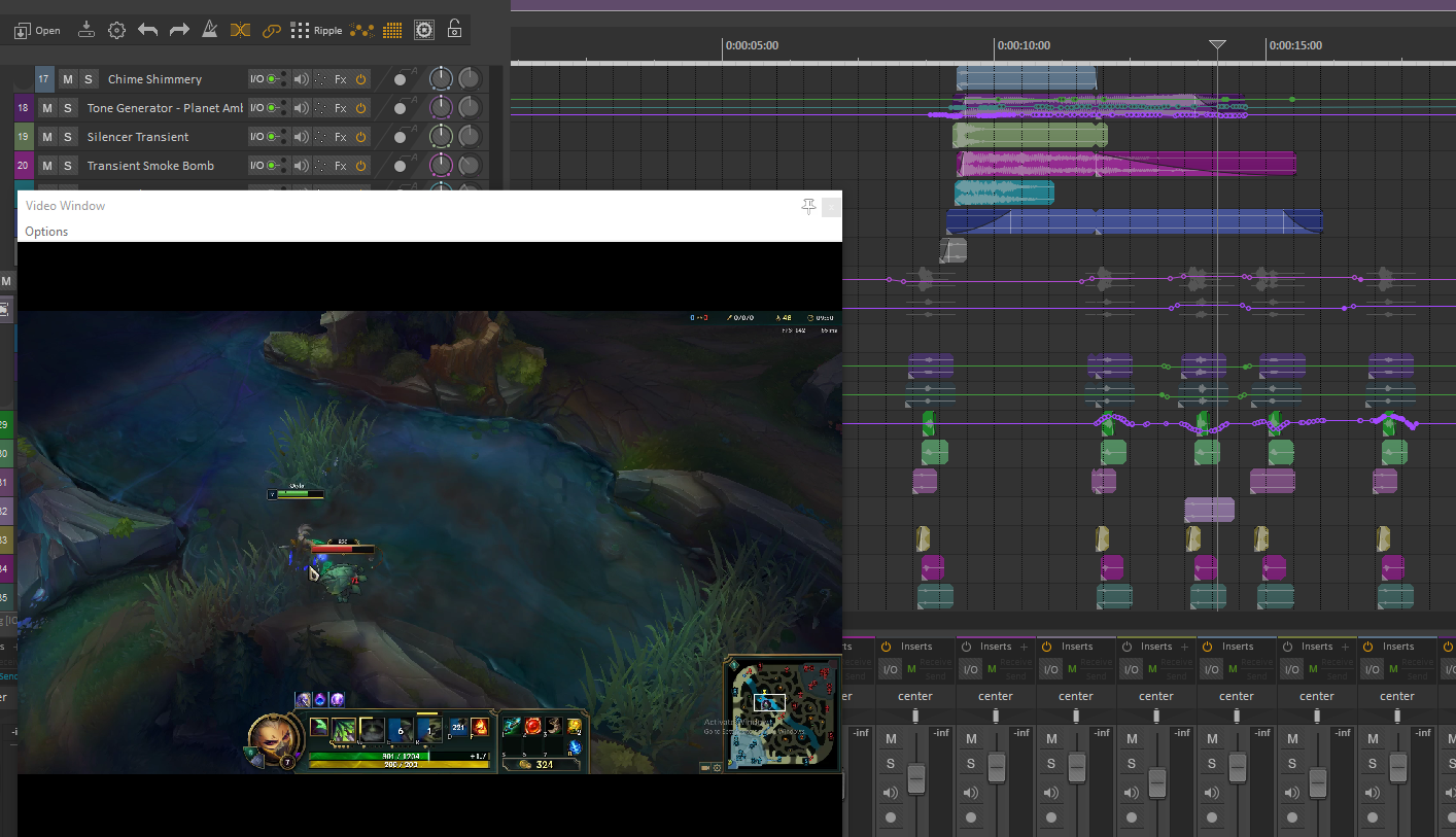 More sound redesign! You can see the variations that I’m making to her auto attacks - slightly pitching them up and down, and using the same file but selecting a different take by holding Alt + click. It helps to make very quick variations.