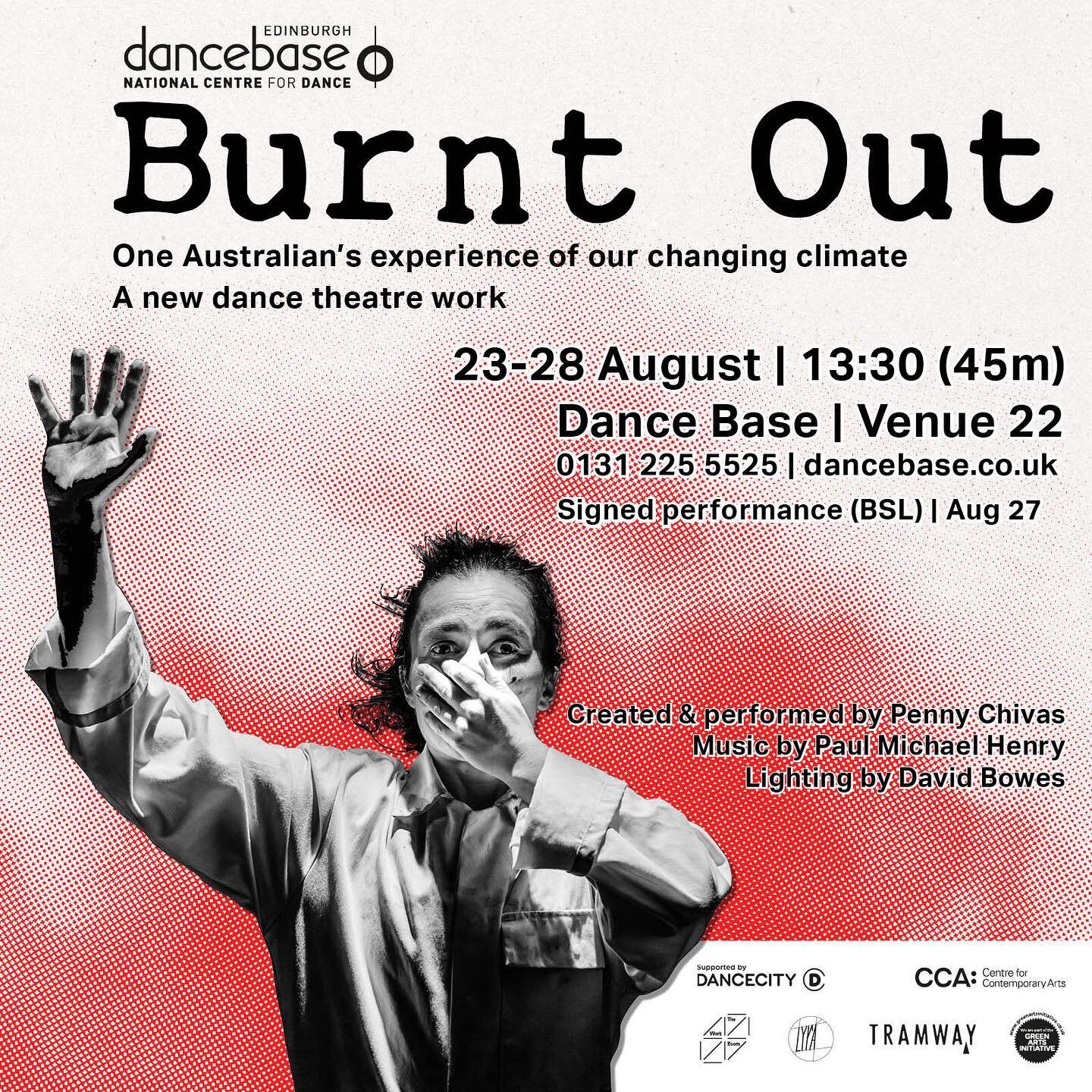 Our Risograph-friendly design is back and there are two more chances to catch &lsquo;Burnt Out&rsquo; at the Fringe. Tomorrow, I&rsquo;ll be joined on stage by Lesley Crerar for an BSL-interpreted show.
Design by @stillmotionarts LX by @greatsnakesav