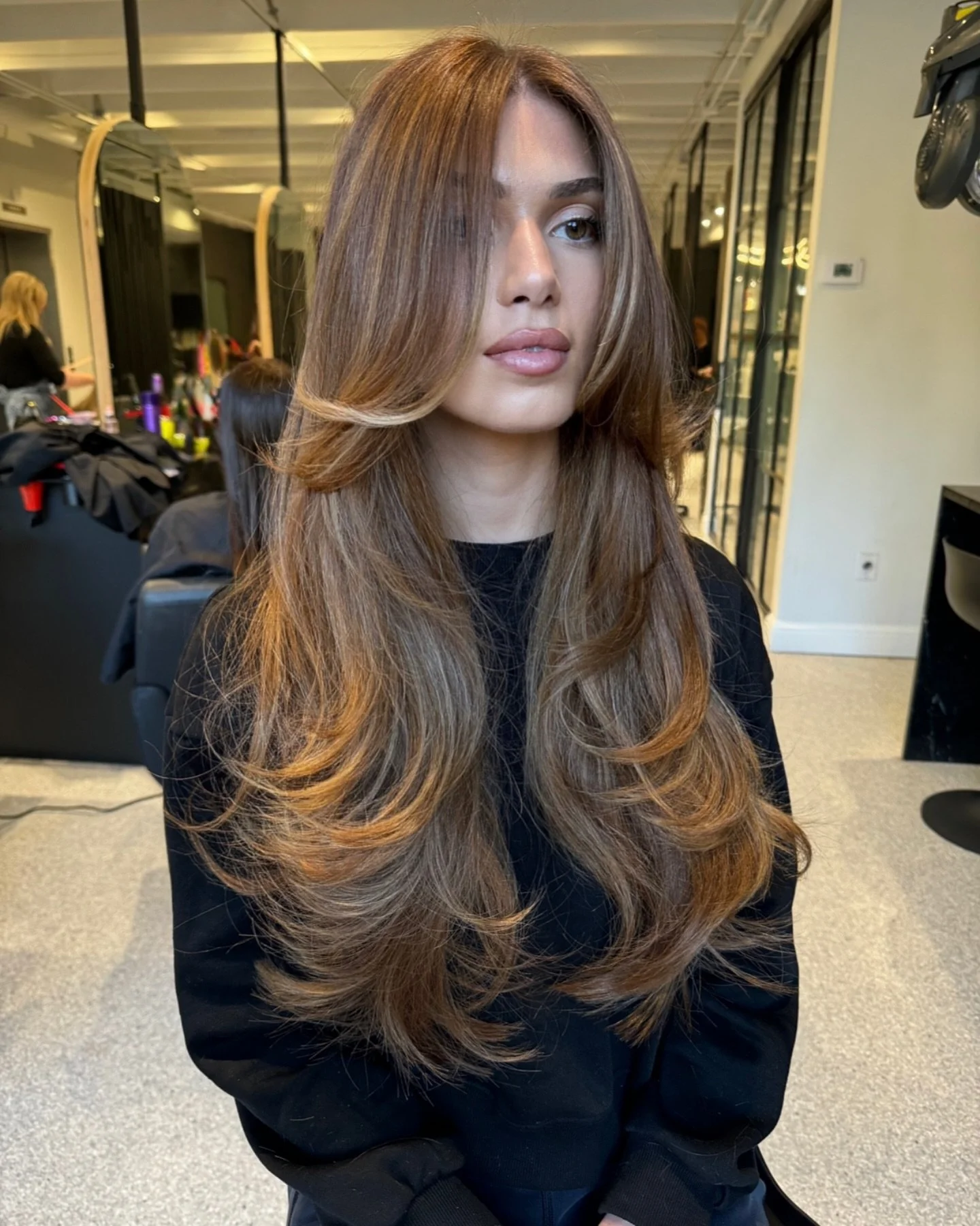 Long, layered and beautiful 🤎 hair by Frankie 
.
.
.
#alexemiliosalonbirmingham #downtownbirminghammi #michiganhairstylist #michiganhair #metrodetroithair #birminghammi #hairoftheday #layeredhaircut #haircut #metrodetroitsalon #michiganhairsalon #ha