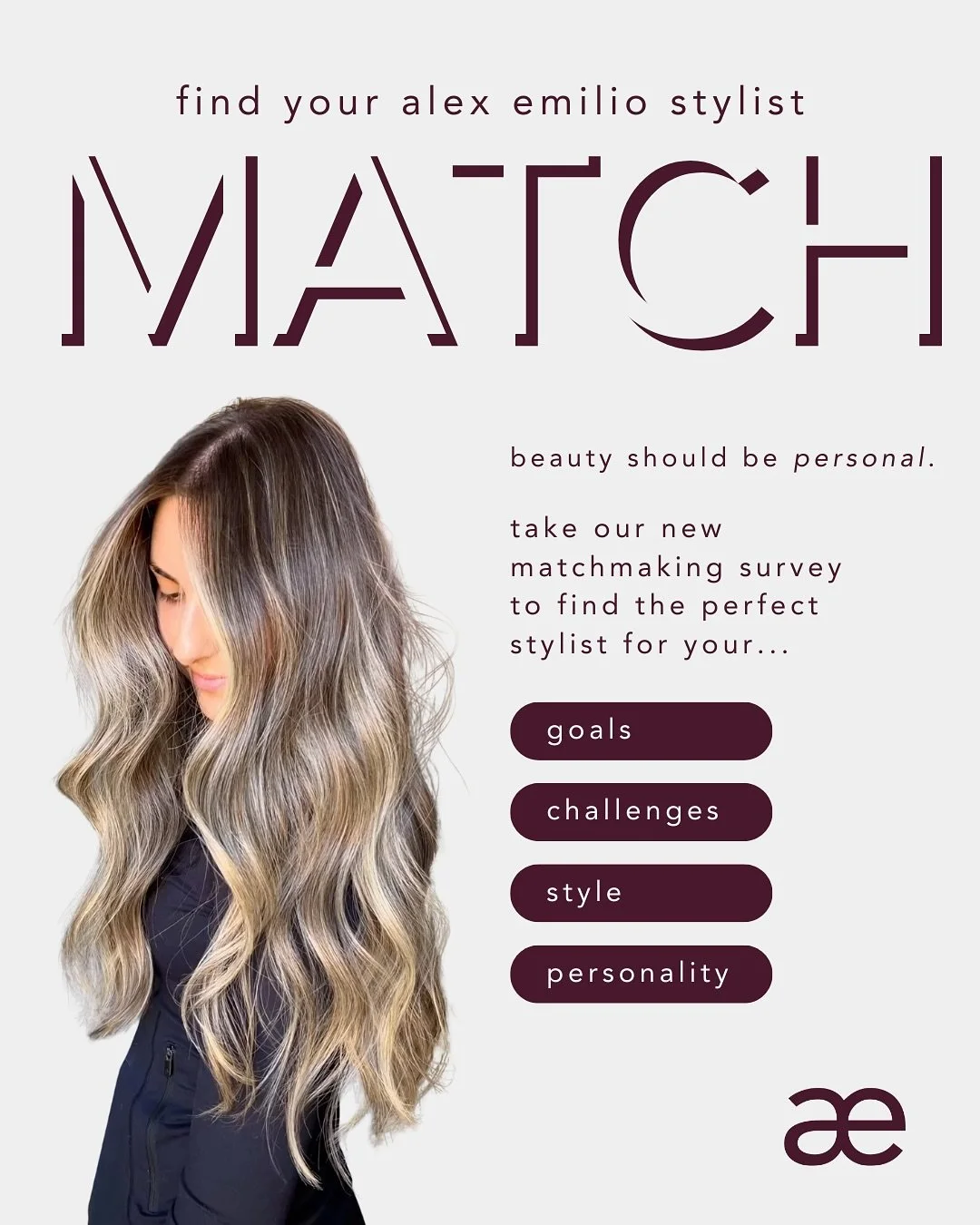 Let us pair you with the perfect stylist for your hair goals, lifestyle, and personality! Take our new matchmaking quiz on our website or swipe to scan the QR code to instantly discover your alex emilio stylist match 🫶🥰
.
.
.
#alexemiliosalon #styl