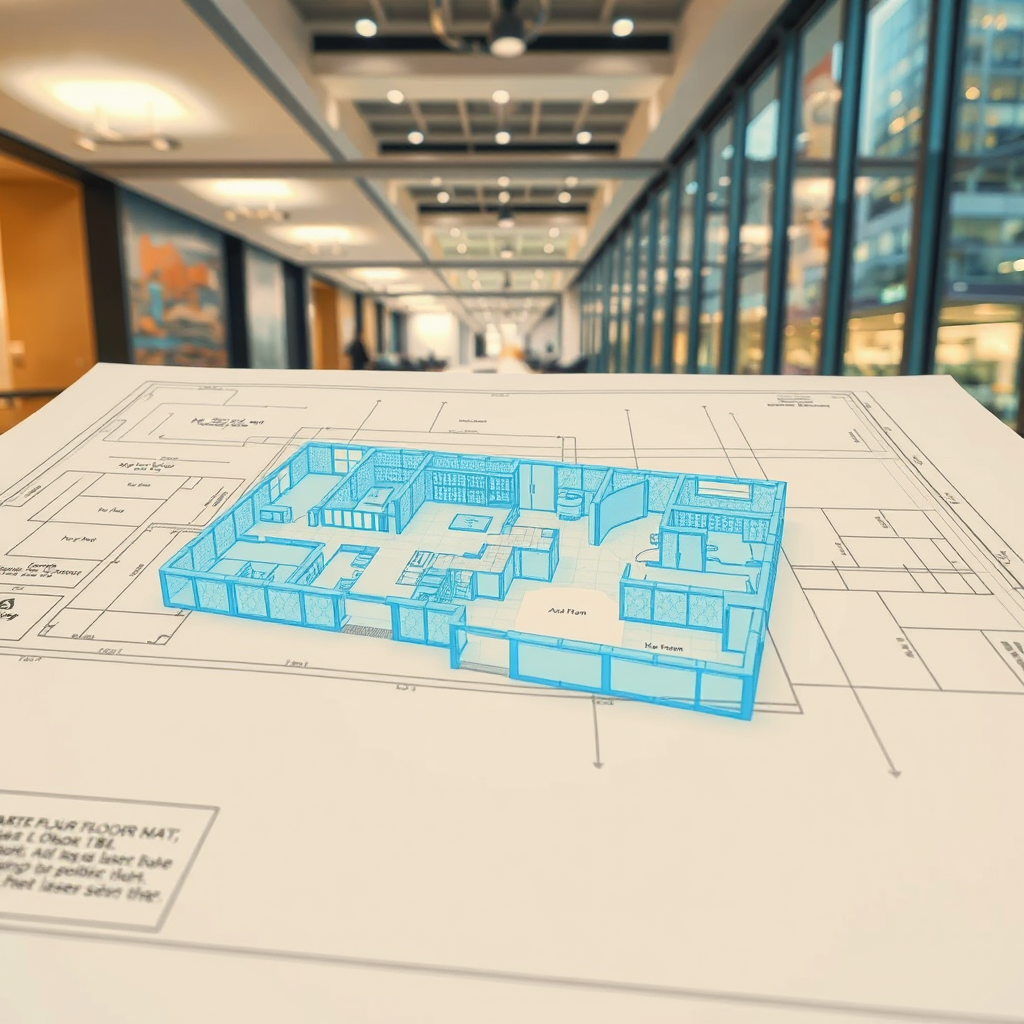 3D laser scan point cloud overlaid on architectural floor plan drawings — as-built survey in Toronto
