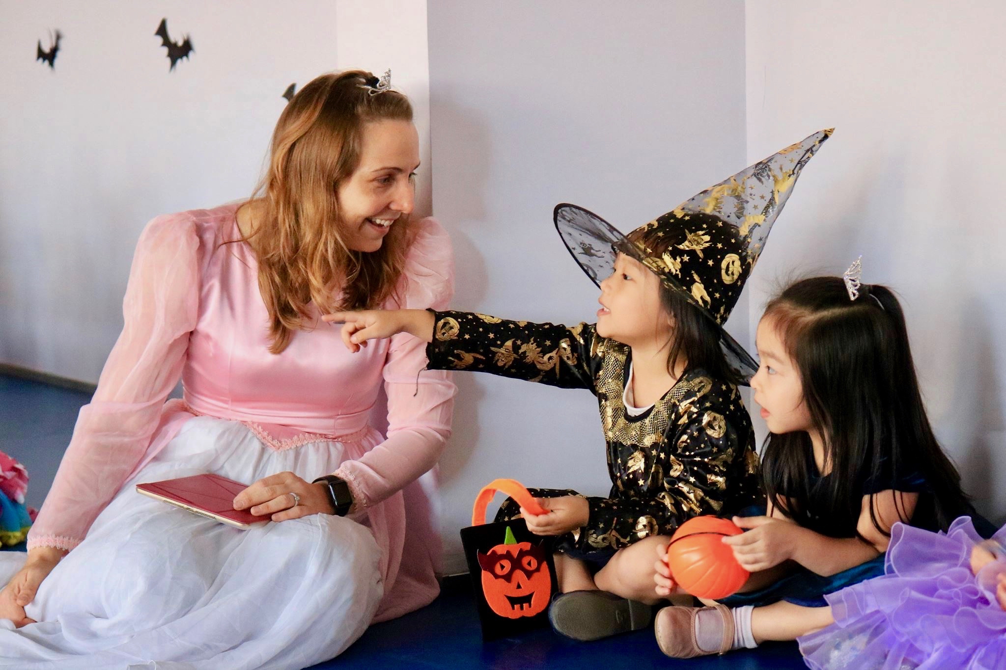 Mrs Danielle and some trick-or-treaters