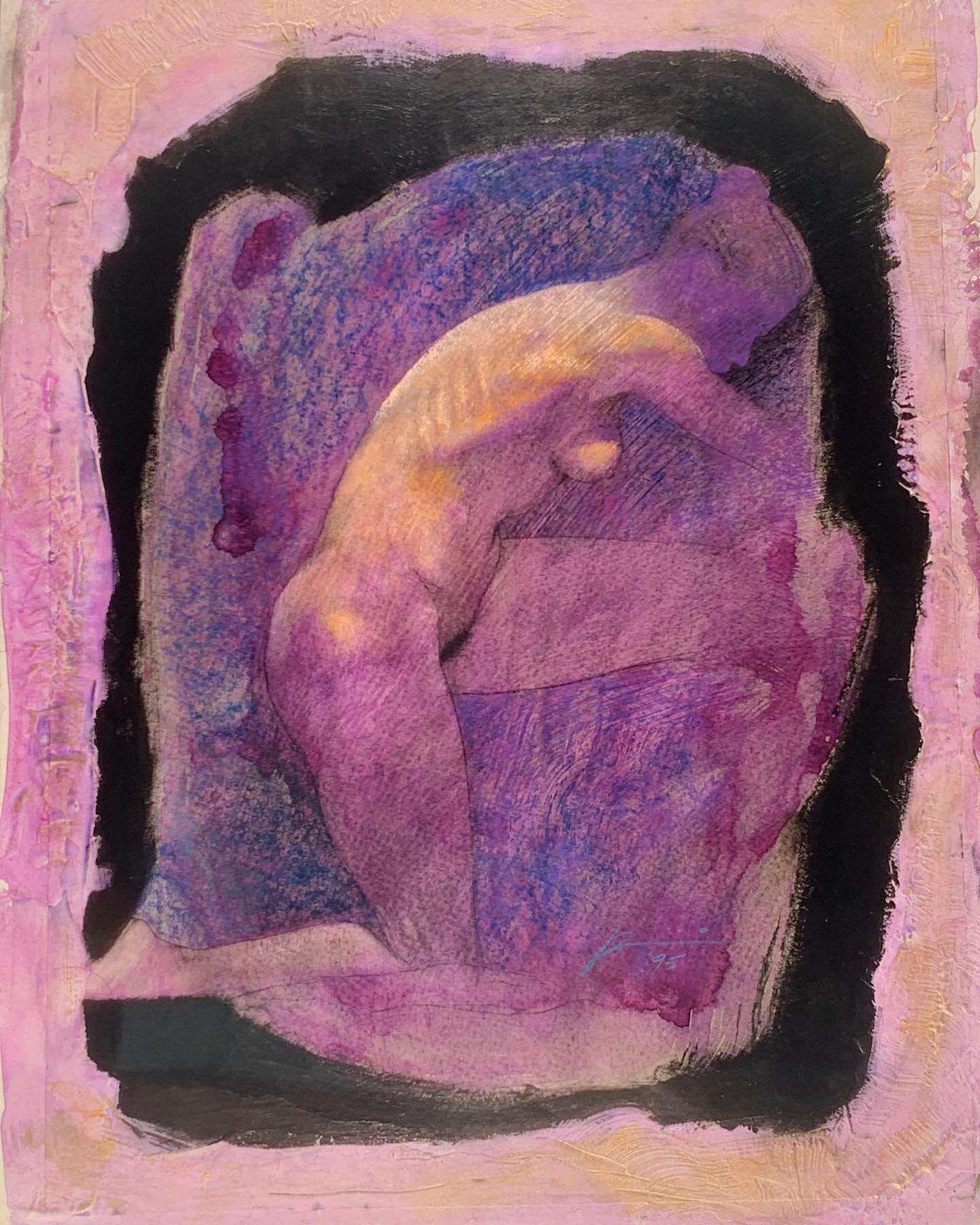 Another live #figure drawing from way back. It was done with charcoal and pastel and then sealed with matte medium. Then a purple watercolor wash went down, then black paint and finally gesso around the edges. .
.
.
www.youtube.com/c/chrispetrocchi 
