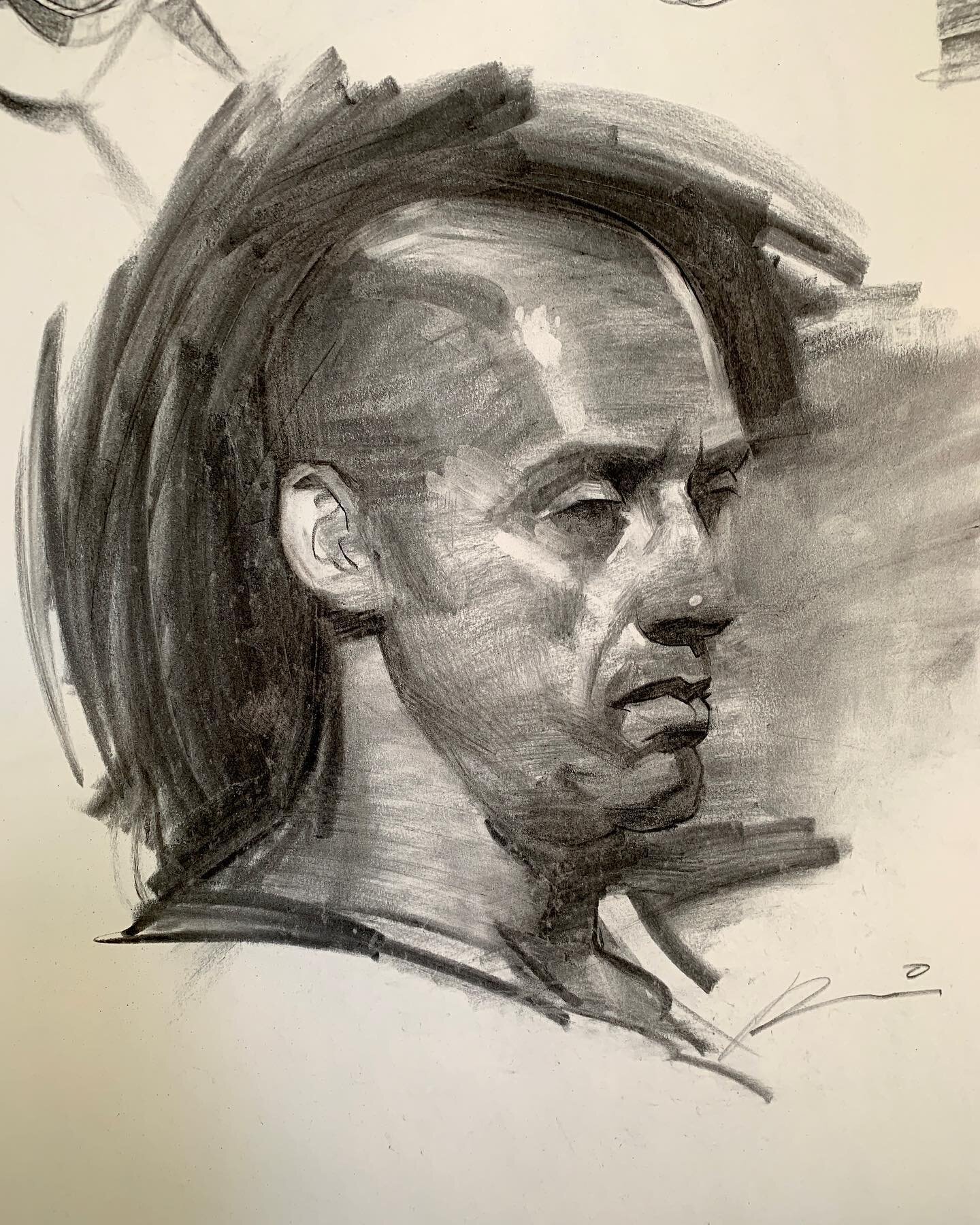 I finally got to a live drawing session yesterday. It had been two years! Felt rusty but got off one charcoal in a little over an hour. Vine and compressed on newsprint