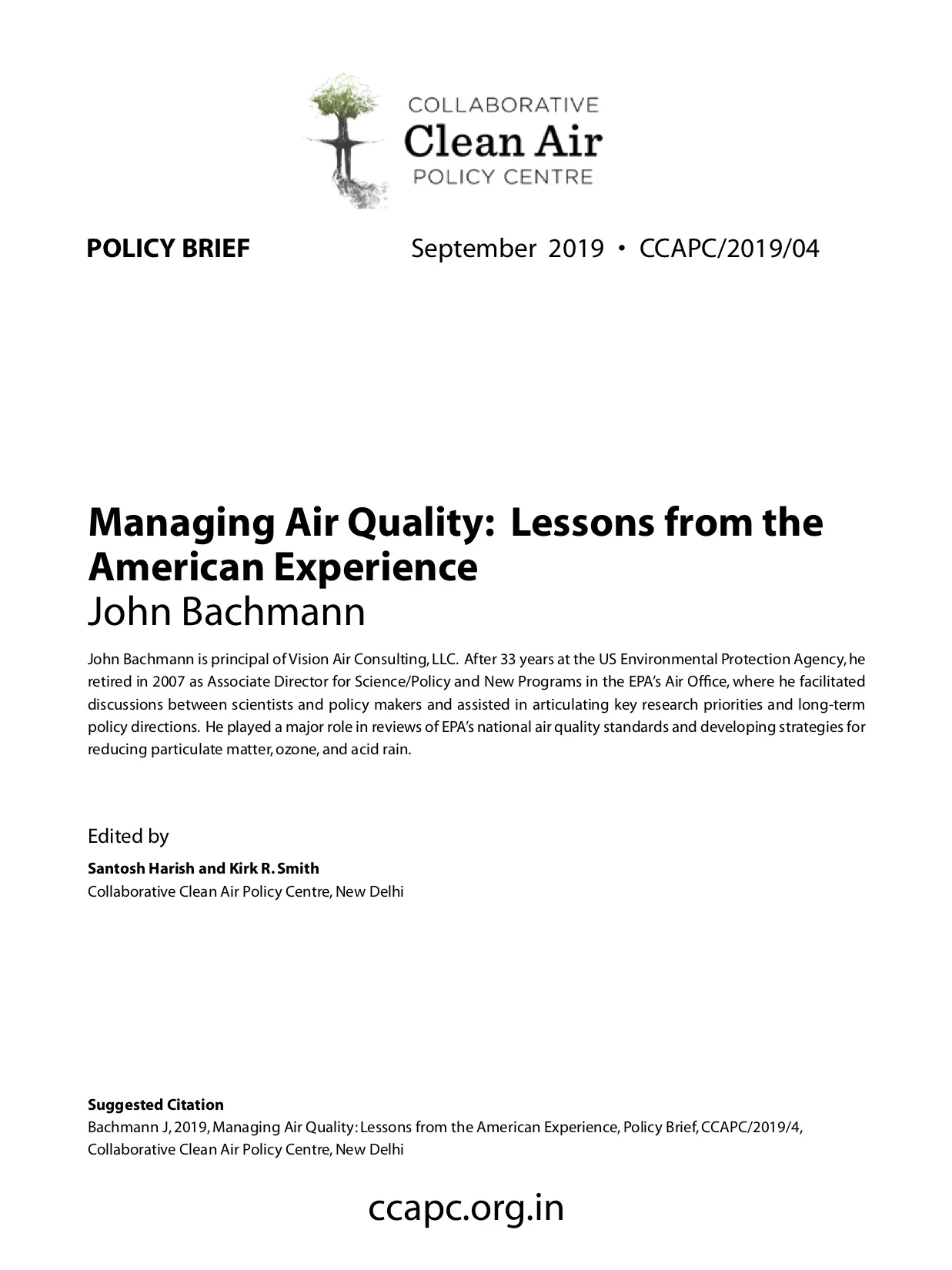 Managing Air Quality: Lessons from the American Experience