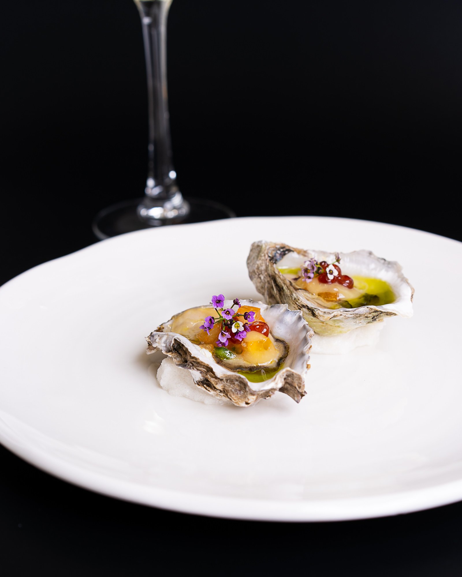 Oysters with persimmon, Astoria Butterfly Prosecco.jpg