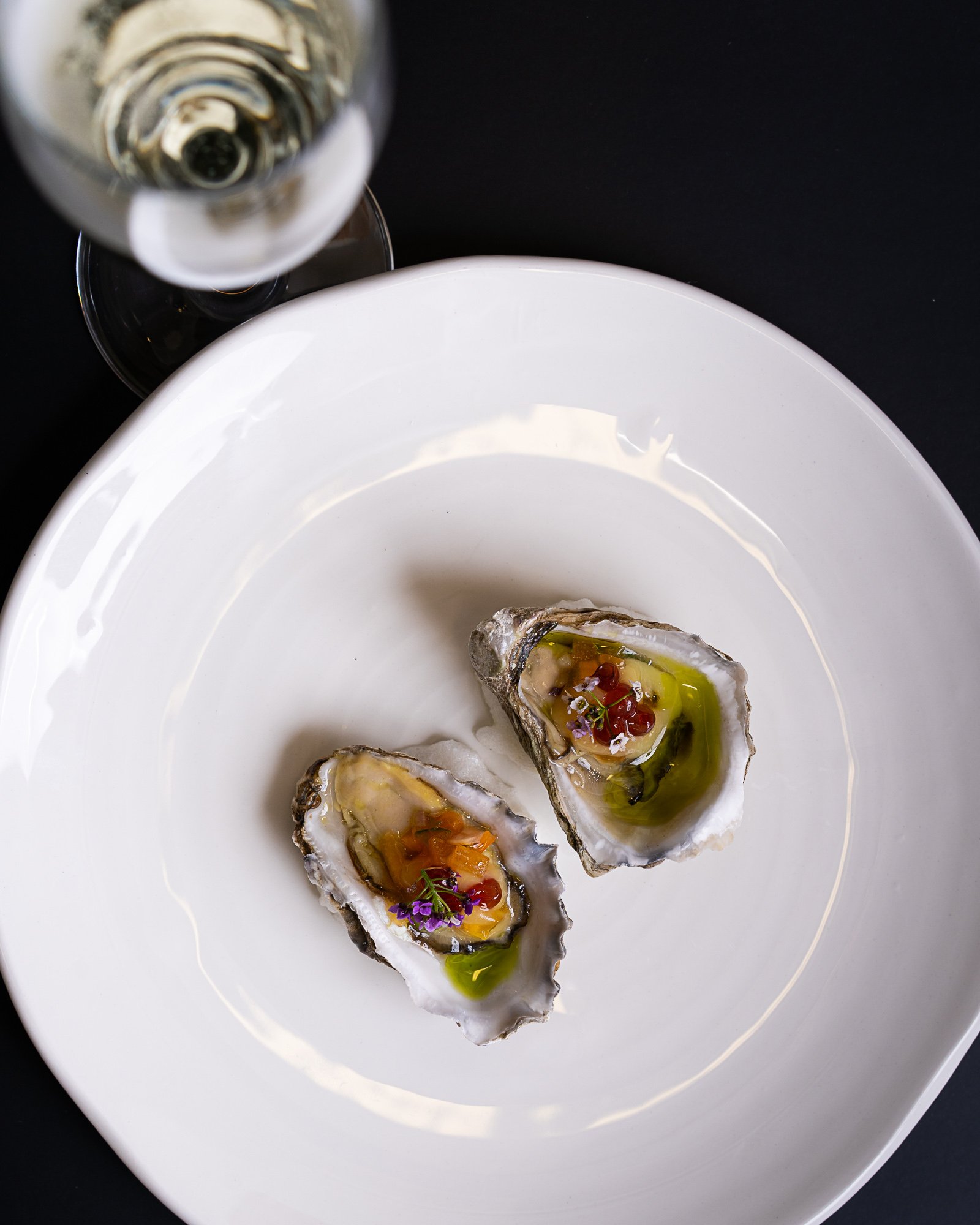 Oysters with persimmon, Astoria Butterfly Prosecco1.jpg