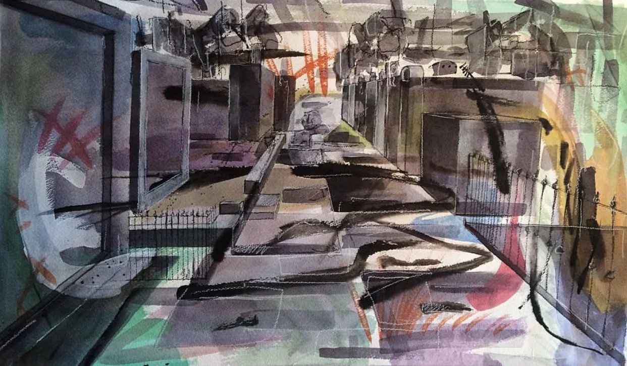    Lafayette Cemetery II,   2017  Watercolor, ink, charcoal on paper, 14×20 inches 