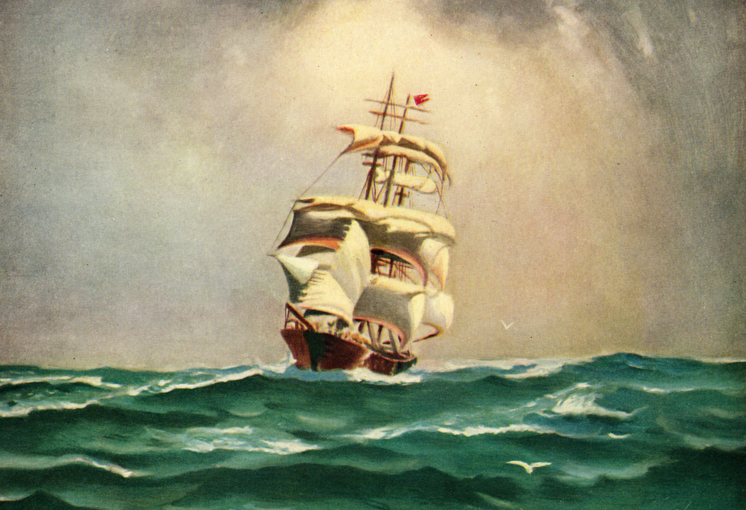 Vintage calendar art of ships, boats, marine scenes