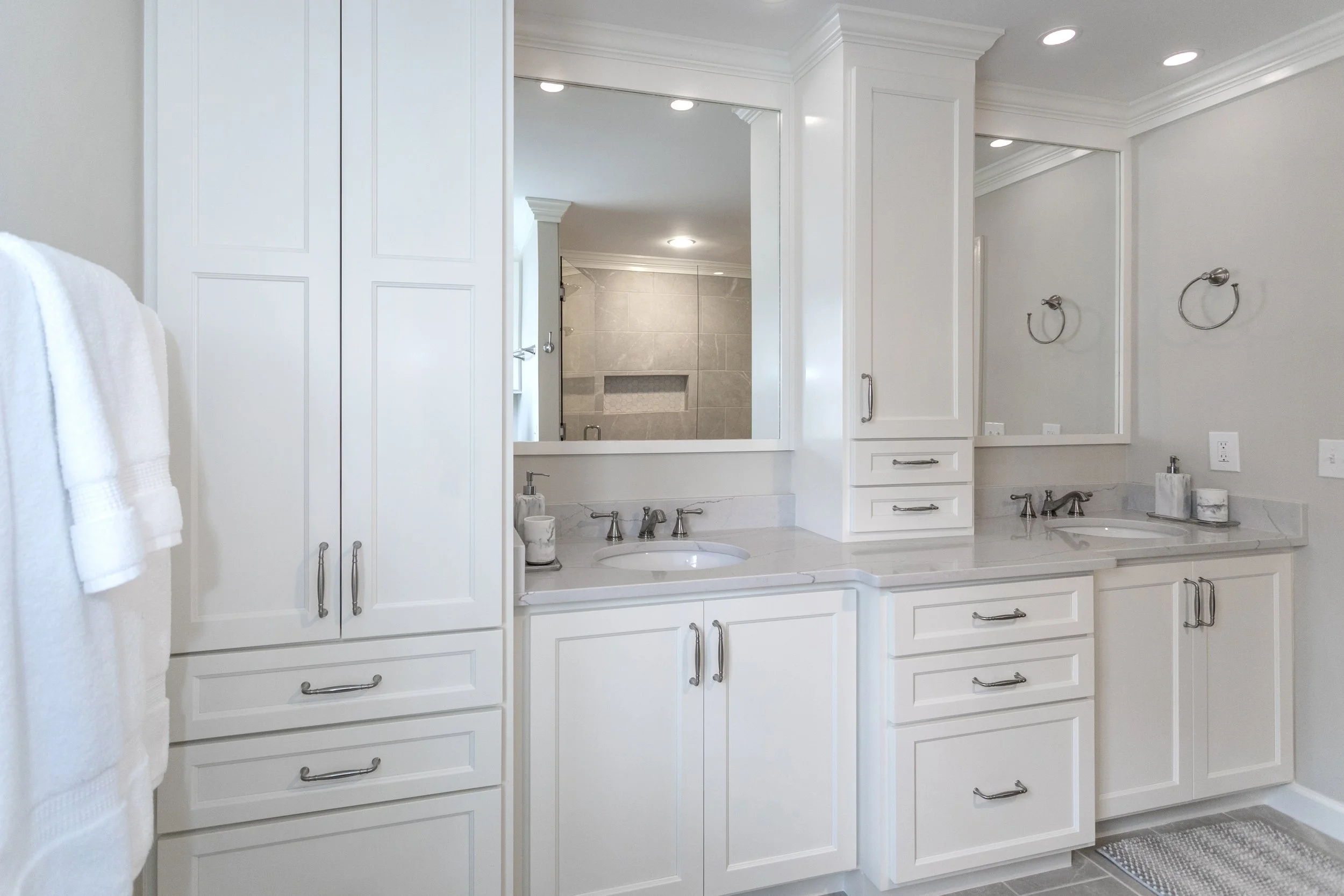 Greige Primary Bathroom Remodel in Greenville, SC — Ashmore Builders Inc