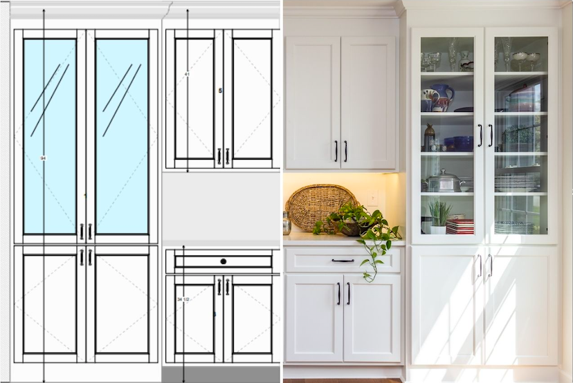  built-in cabinet drawing compared to final result 